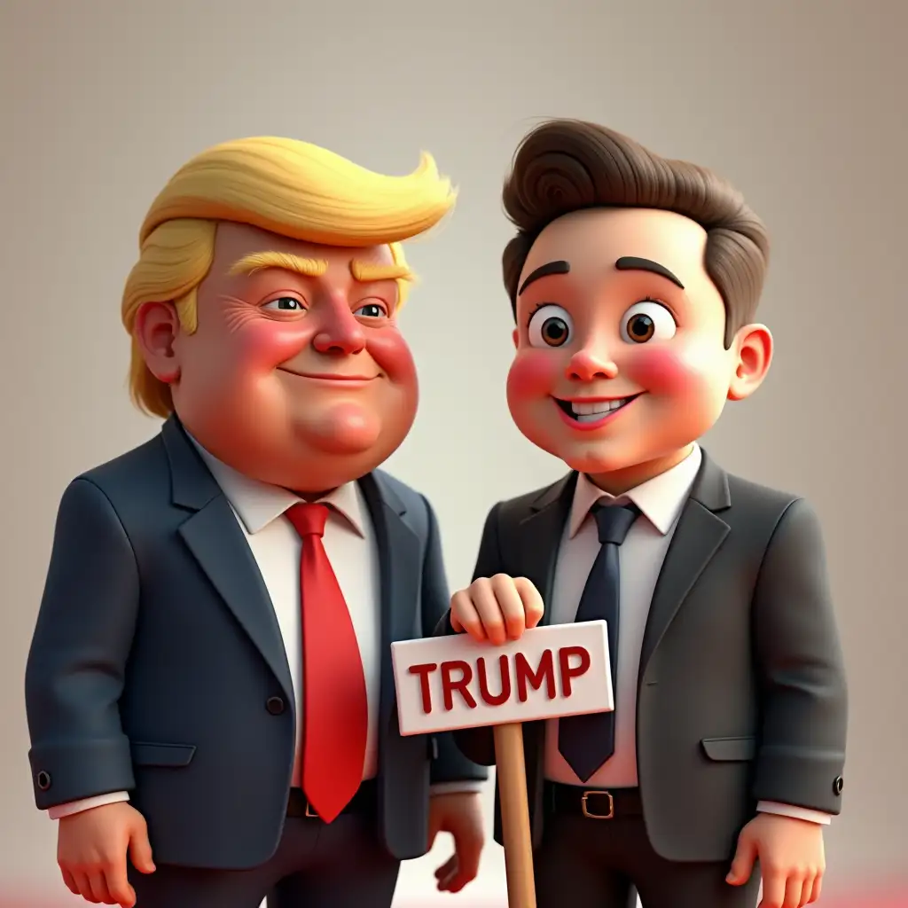 3D-PixarStyle-Cartoon-Rendering-of-Donald-Trump-and-Elon-Musk-with-TRUMP-Sign