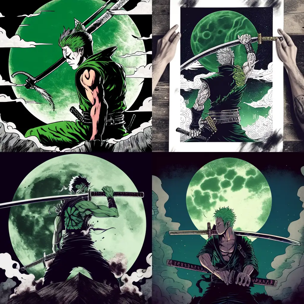 Roronoa-Zoro-Sumie-Ink-Poster-Design-with-Three-Swords-Style