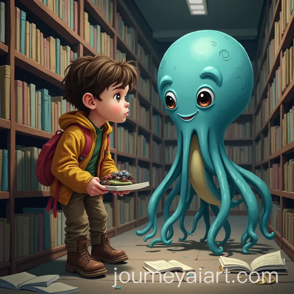Child-Reading-in-Library-Surrounded-by-a-Squid