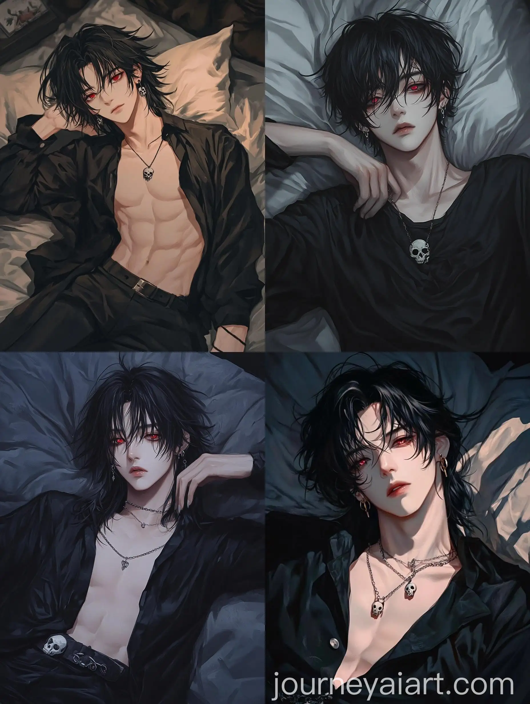 Anime-Style-Male-Character-with-Long-Black-Hair-in-Dark-Bedroom