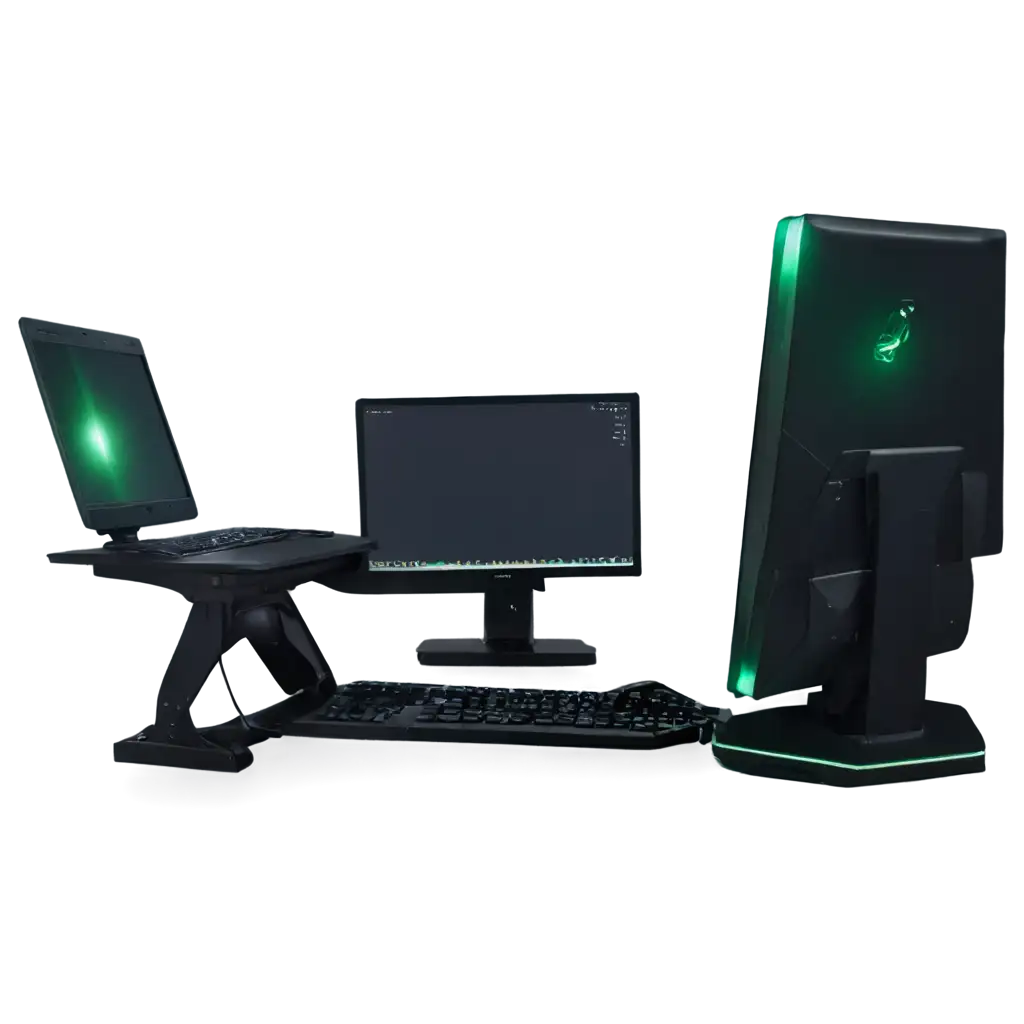 Desk-Computer-with-Green-Light-PNG-Modern-Workspace-Concept