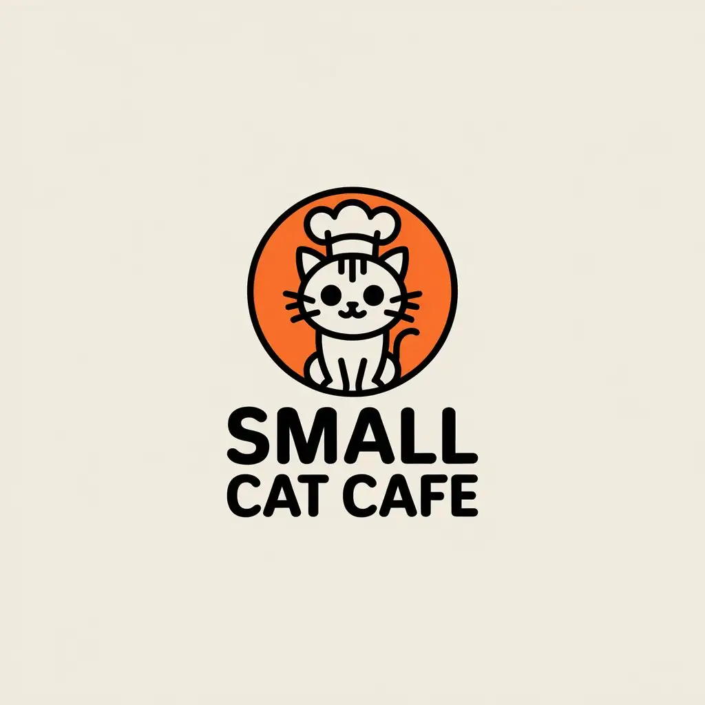a vector logo design,with the text "small cat cafe", main symbol:kitten chef hat,Moderate,clear background