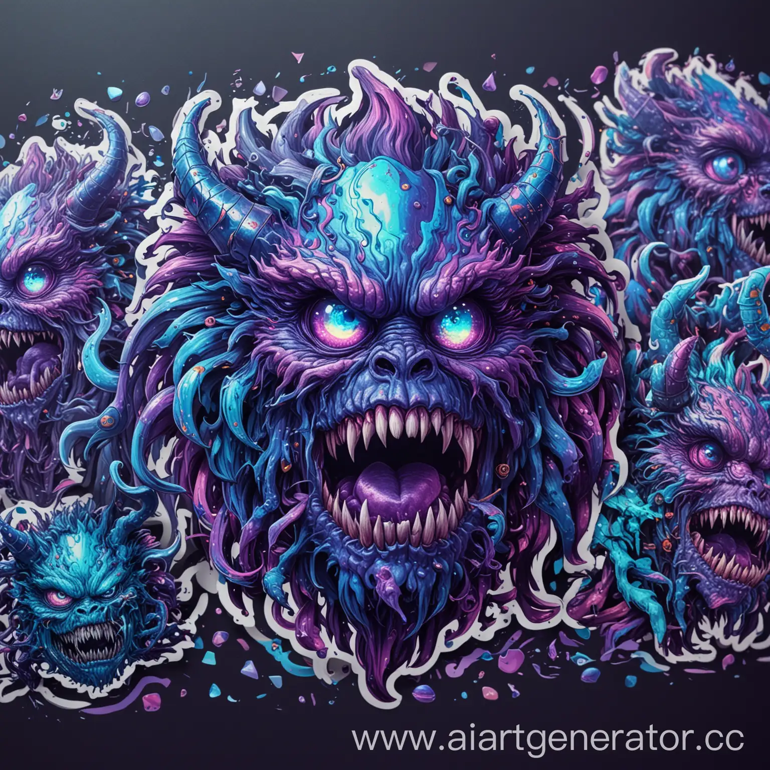 Holographic-4K-Acid-Style-Stickers-Chaos-Monsters-in-Blue-and-Purple