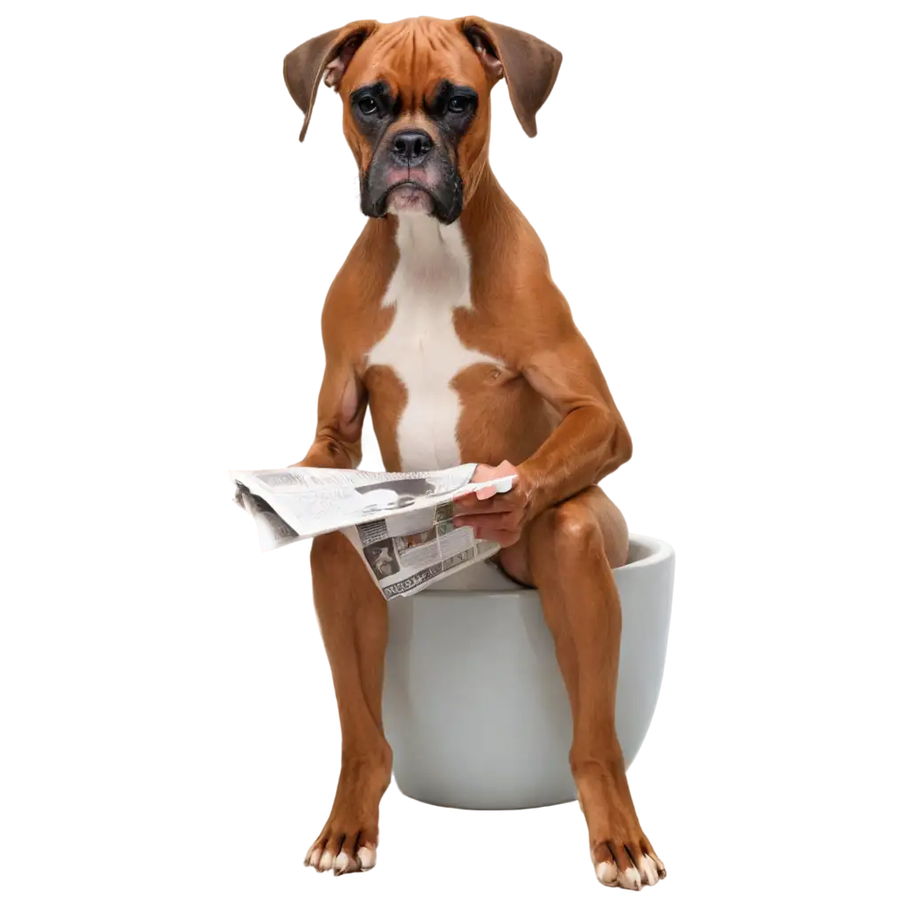 PNG-Image-of-Boxer-Dog-Sitting-on-Toilet-Reading-Newspaper