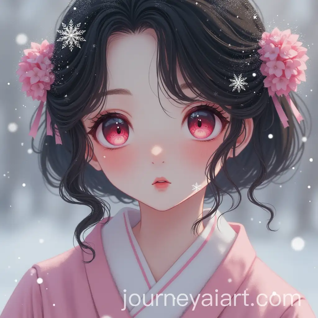 Elegant-Portrait-of-Nezuko-Kamado-with-Snowy-Background-and-Realistic-Photography-Style