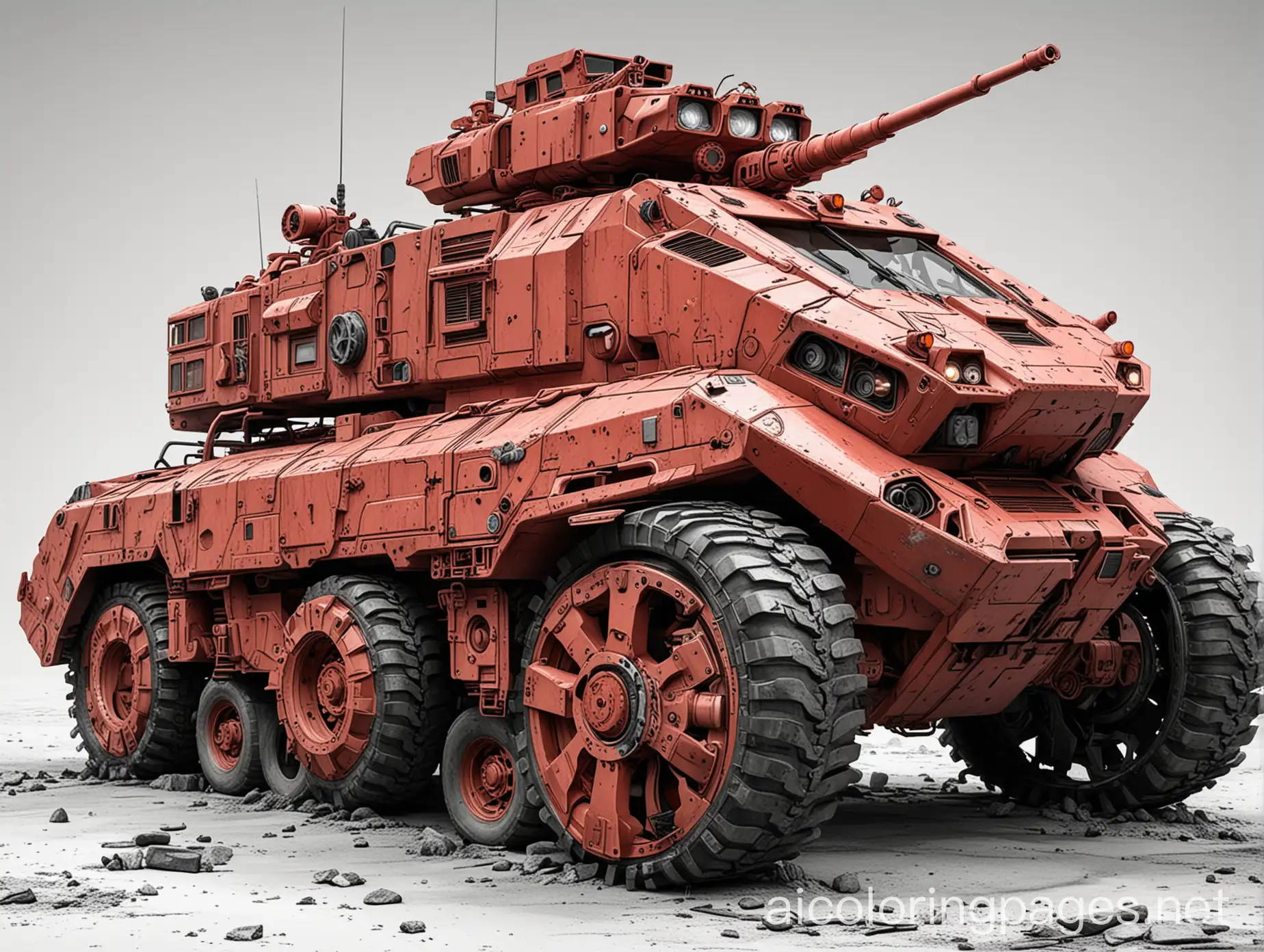 Highly-Detailed-Red-Mech-Cyberpunk-Fire-Vehicle-Coloring-Page