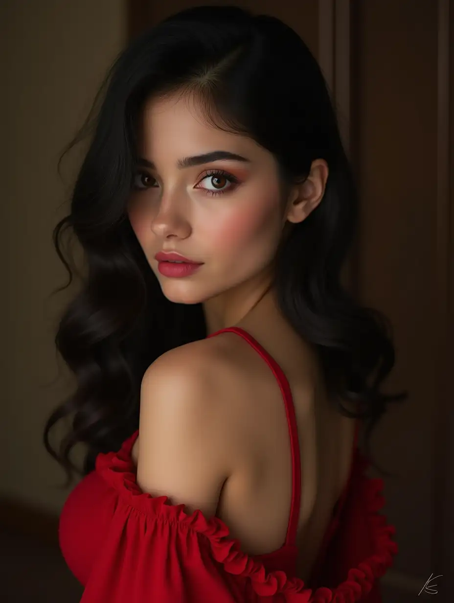 Stunning-Photorealistic-Portrait-of-a-Beautiful-Woman-in-a-Red-Dress