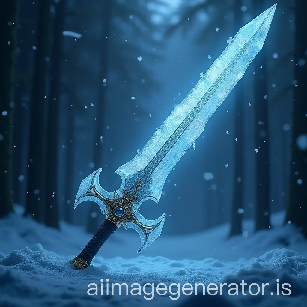 Warrior-Holding-Glowing-Ice-Sword-in-a-Frosty-Landscape