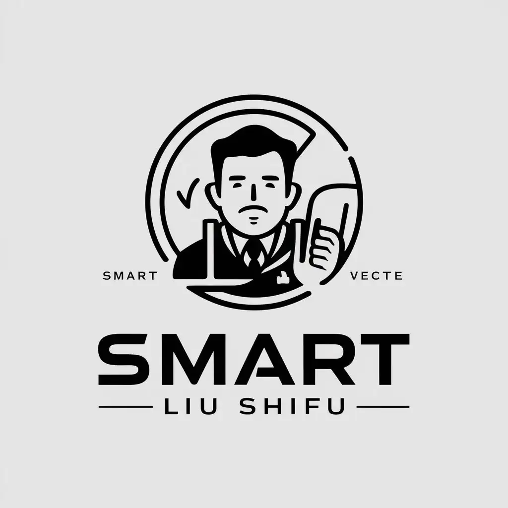 a vector logo design,with the text "smart, Liu Shifu", main symbol:salesman Liang the smart,complex,be used in Automotive industry,clear background