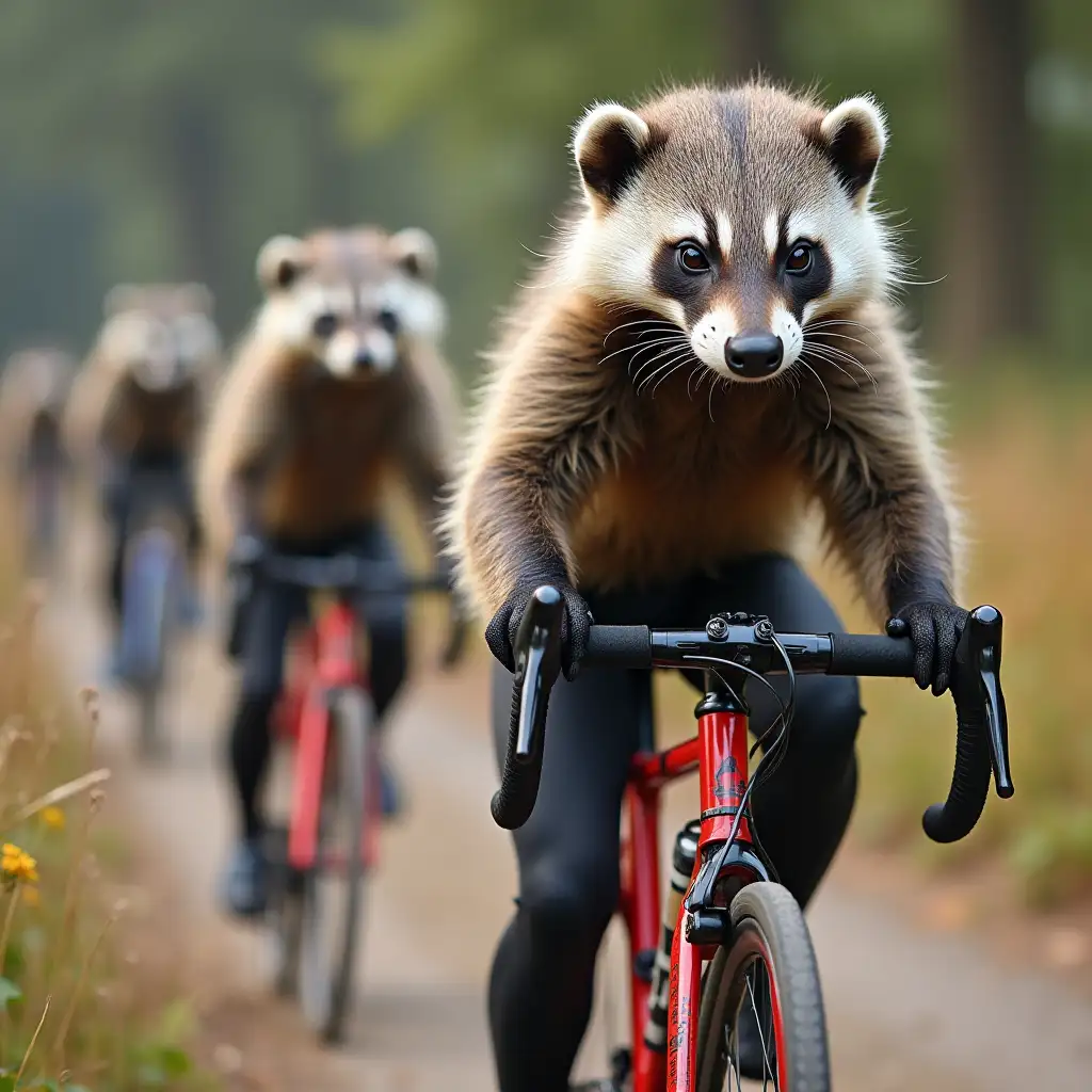 Badgers-Racing-on-Bikes-Through-a-Forest-Trail