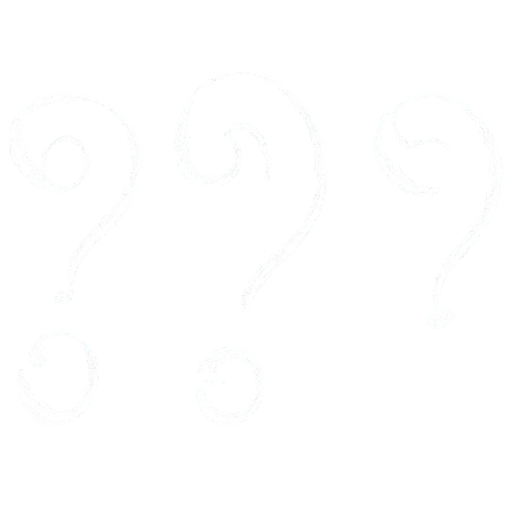 Generate a black-and-white 2D illustration of three question marks floating in the air, drawn in a style that resembles chalk on a chalkboard. The question marks should be simple and hand-drawn, with slightly uneven lines to mimic the texture of chalk. The background should be plain to highlight the chalk-drawn effect.