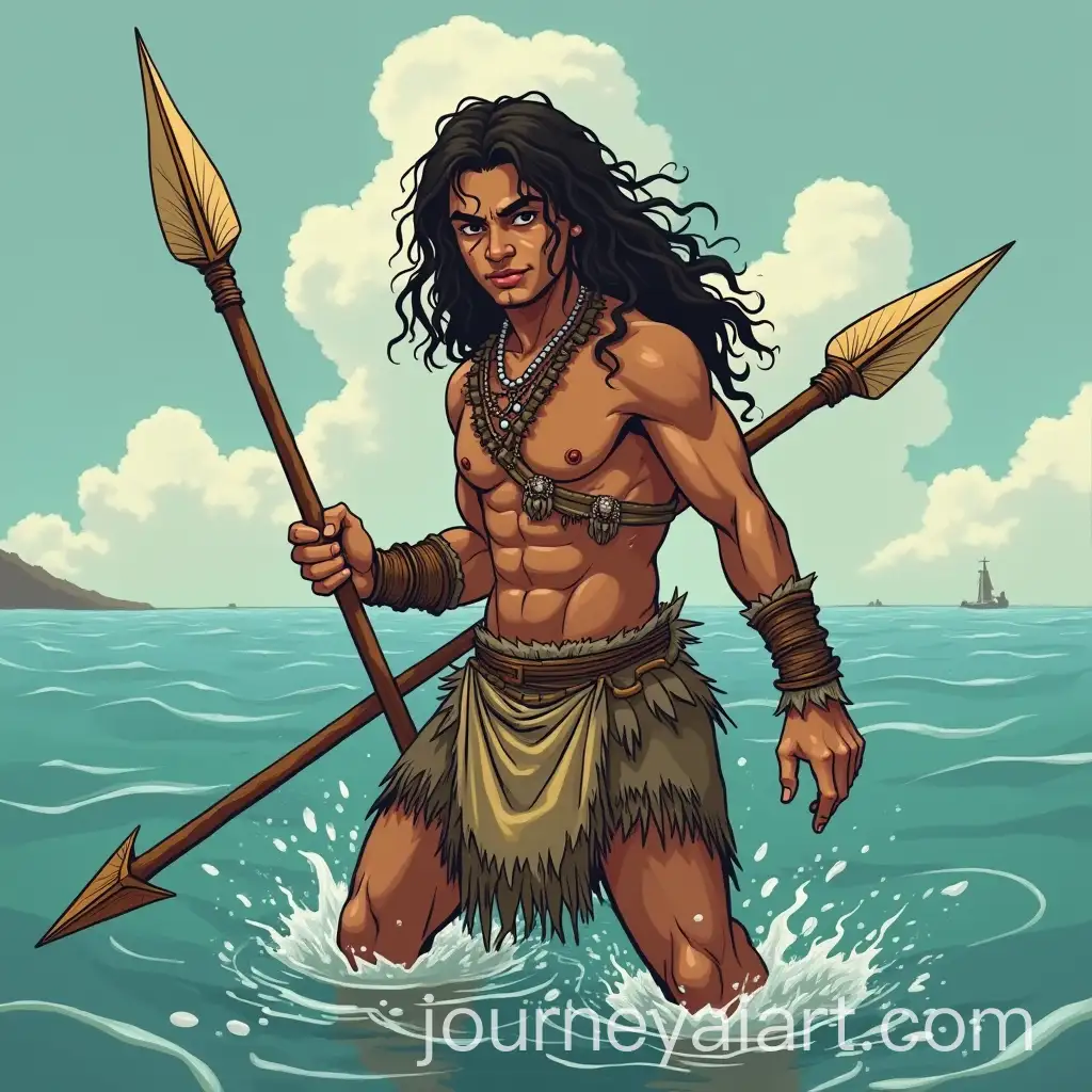 Male-Castaway-with-Spear-in-Comic-Style-Inspired-by-Danielle-Rousseau-from-Lost