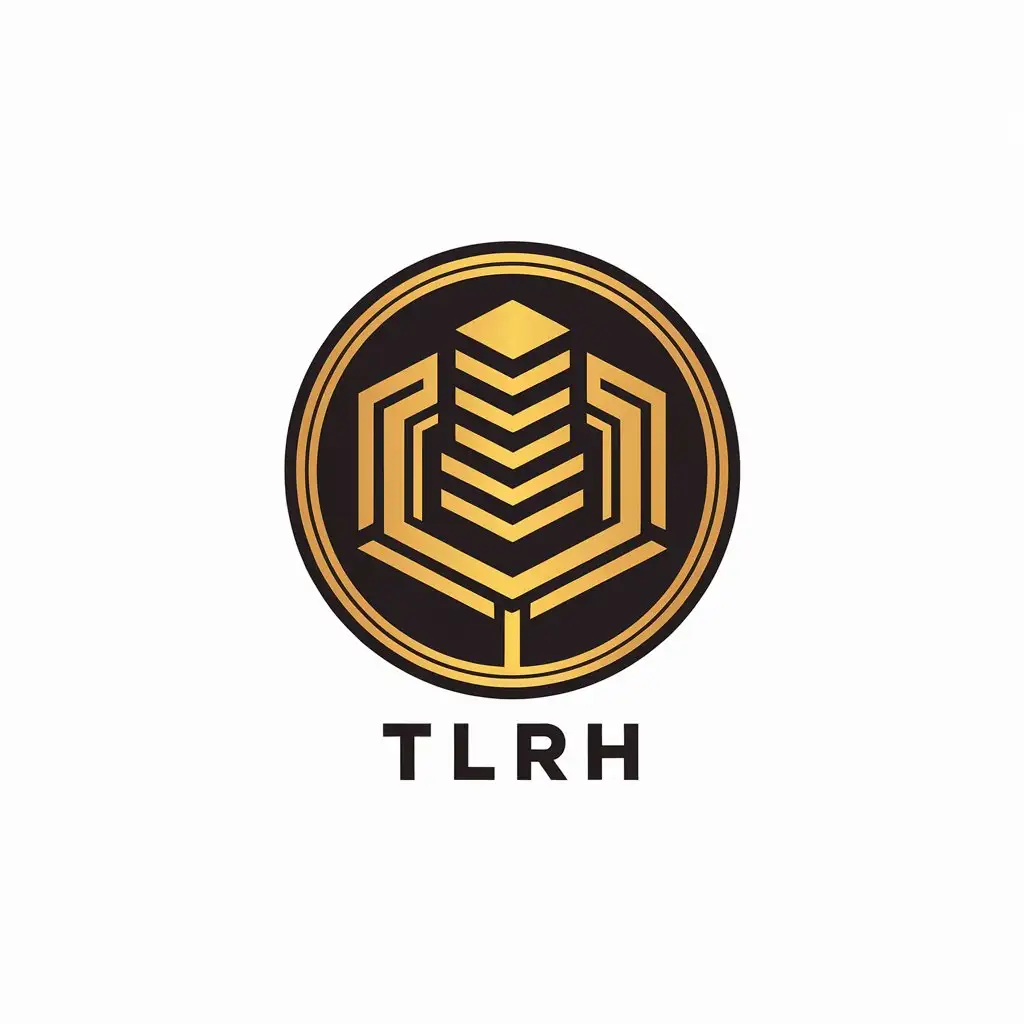 LOGO Design for TLRH Ultra HD Round Blockchain Symbol with 3D Hotel Gold Black Theme