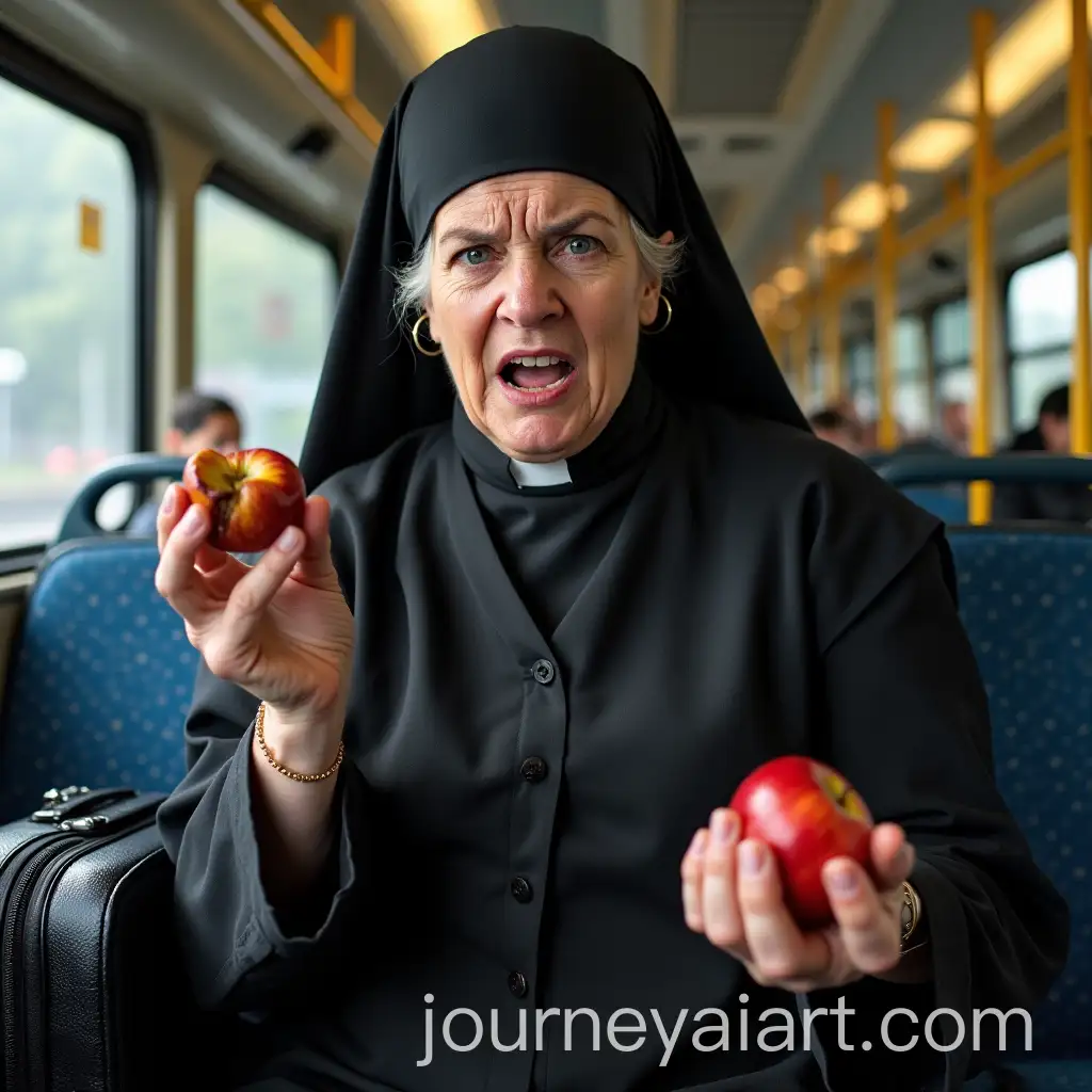 Angry-Religious-Woman-with-Rotten-Apple-on-Bus-in-Traditional-Jewish-Clothing
