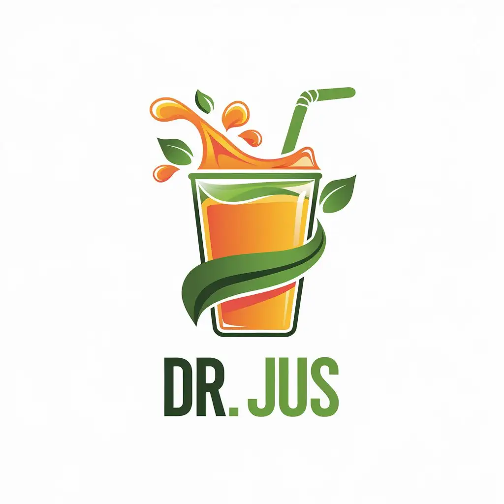 LOGO Design for Dr Jus Fresh Modern MedicalInspired with InjectionStyle Juice Cup and Green Leaves