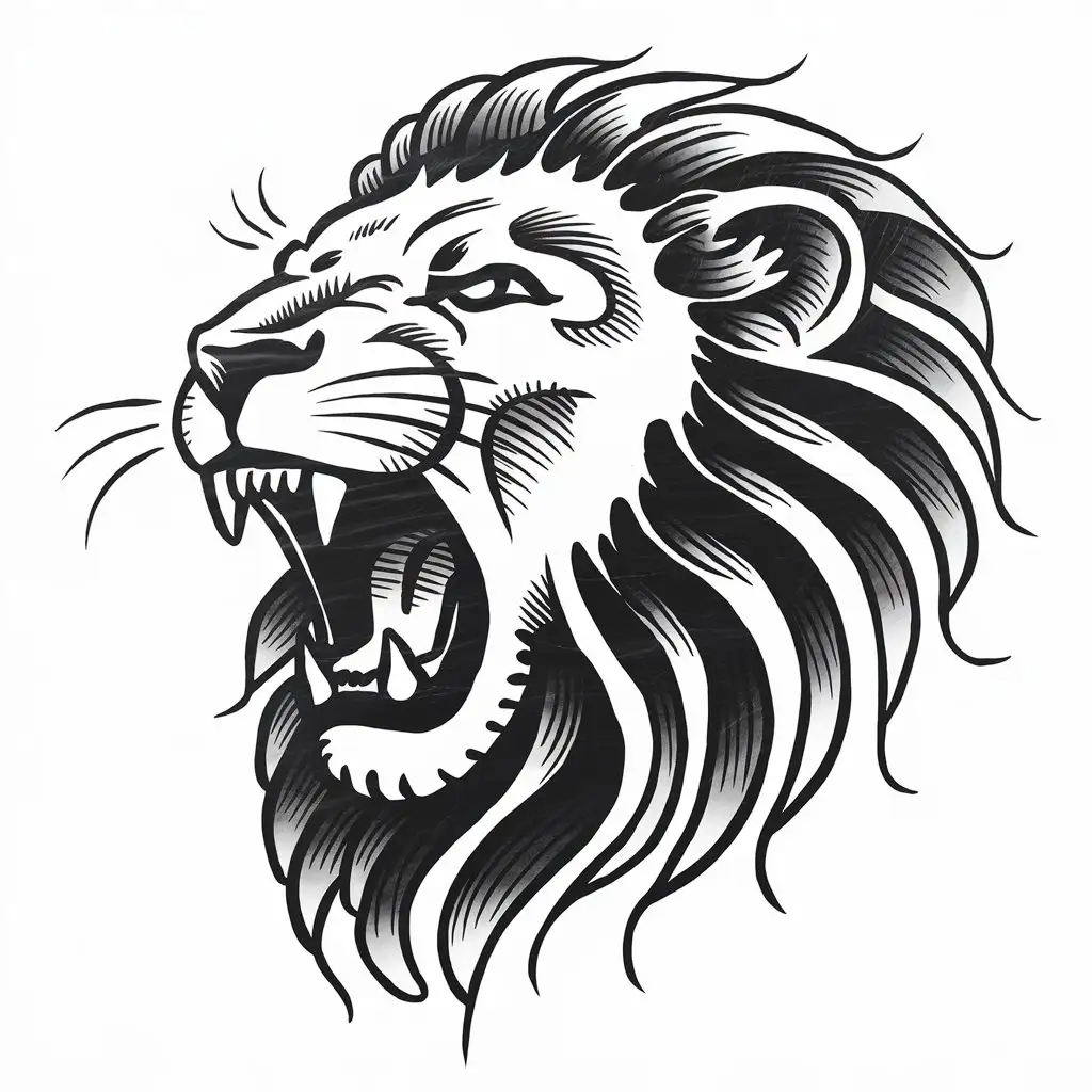 Roaring Lion Head in Vintage Tattoo Style