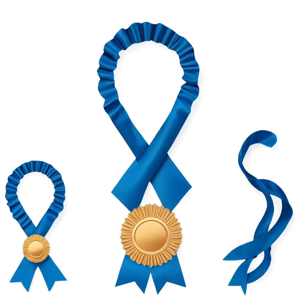 high quality, detailed, beautiful, blue, shiny, glossy, award ribbon, rosette, sunburst, circular, ornate, elegant, 3d, photorealistic