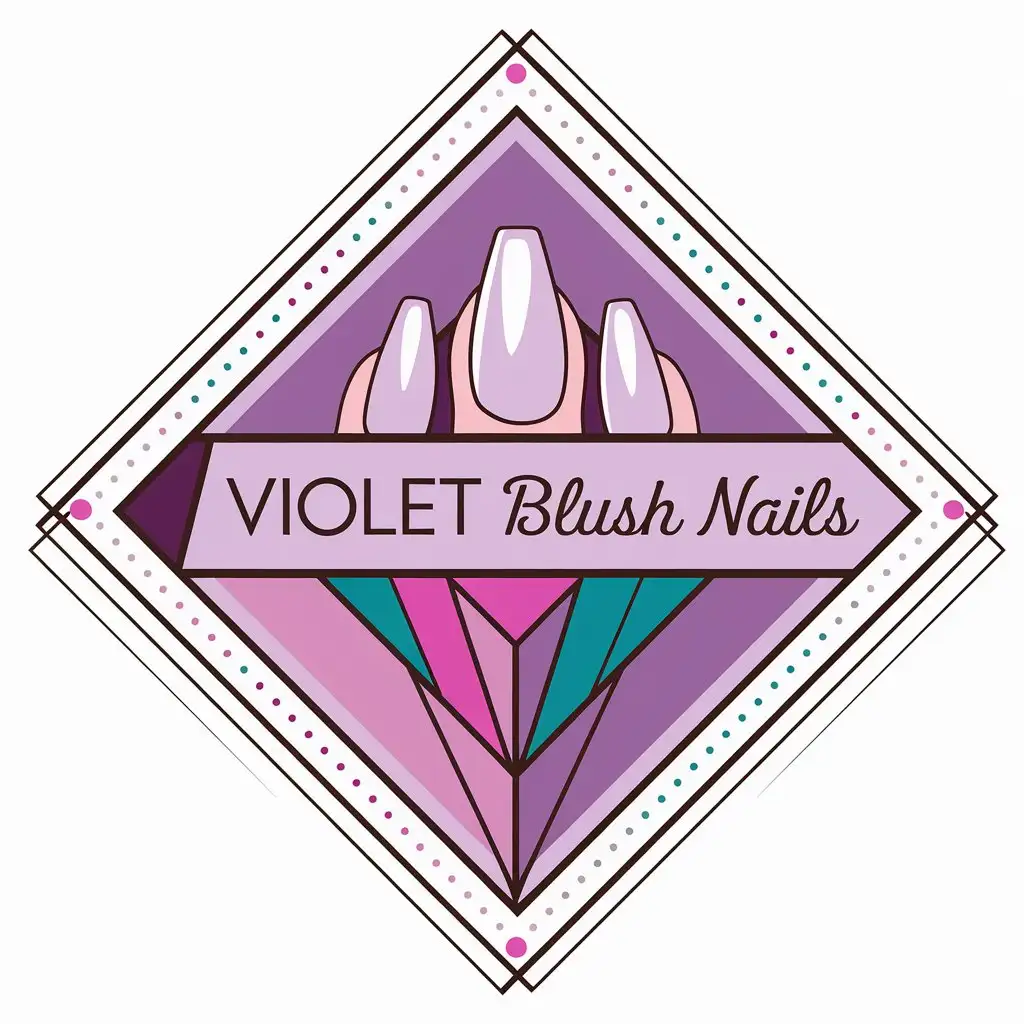 LOGO Design for Violet Blush Nails Diamond Shape with Manicured Nails in Vibrant Purples Teal and Bright Colors