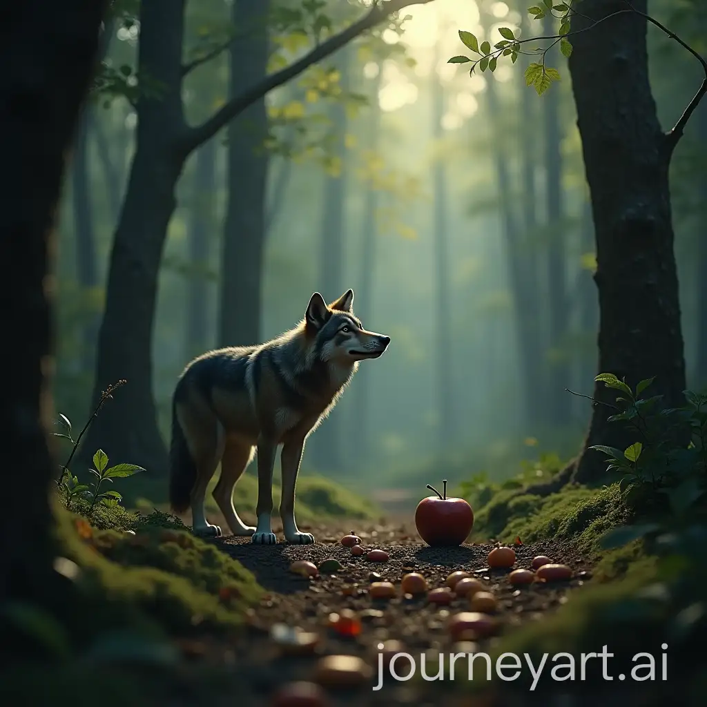 Big-Bad-Wolf-in-Enchanted-Forest-with-Apple