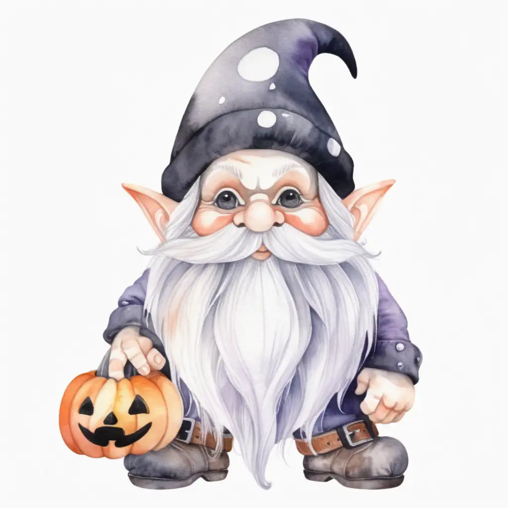 Spooky Halloween Style Gnome in Aesthetic Watercolor Isolated on White Background