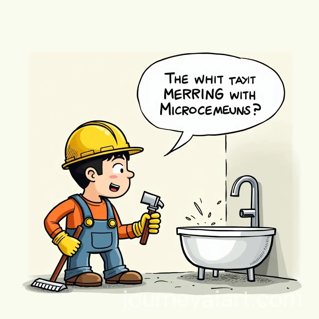 Worker-Explains-Advantages-of-Bathroom-Renovation-with-Microcement-in-Comic-Strip