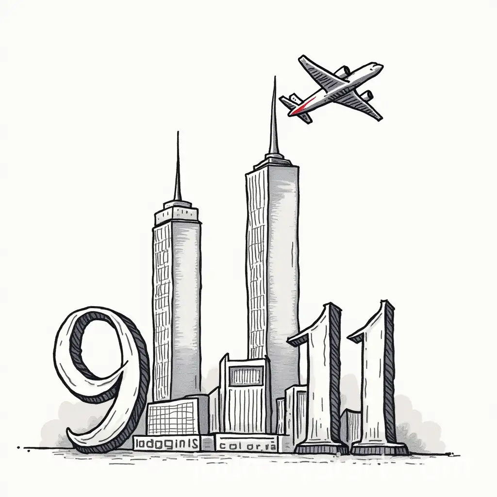 Doodle-Representing-911-with-Plane-and-Skyscrapers
