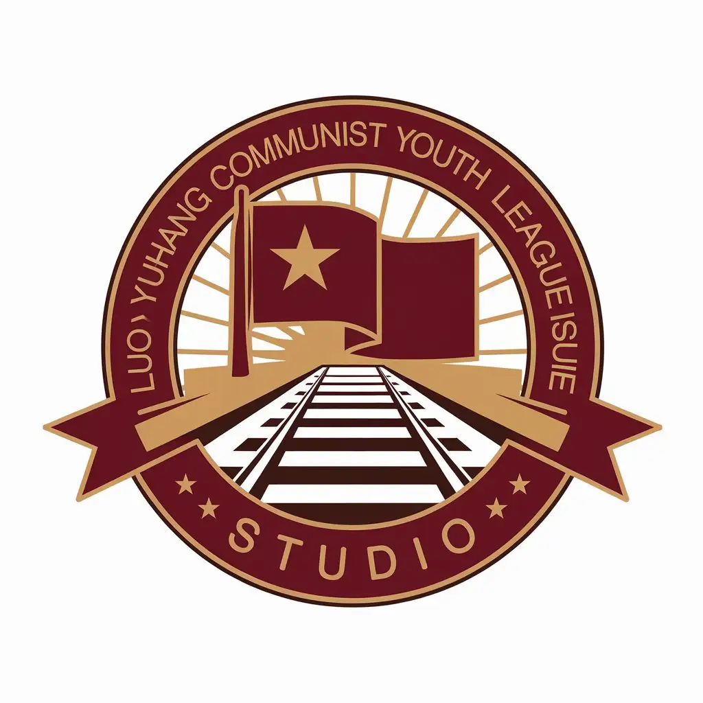 a vector logo design,with the text "Luo Yuhang Communist Youth League Studio", main symbol:party flag rail steel track rail end surface high-speed rail,Moderate,be used in railway industry,clear background