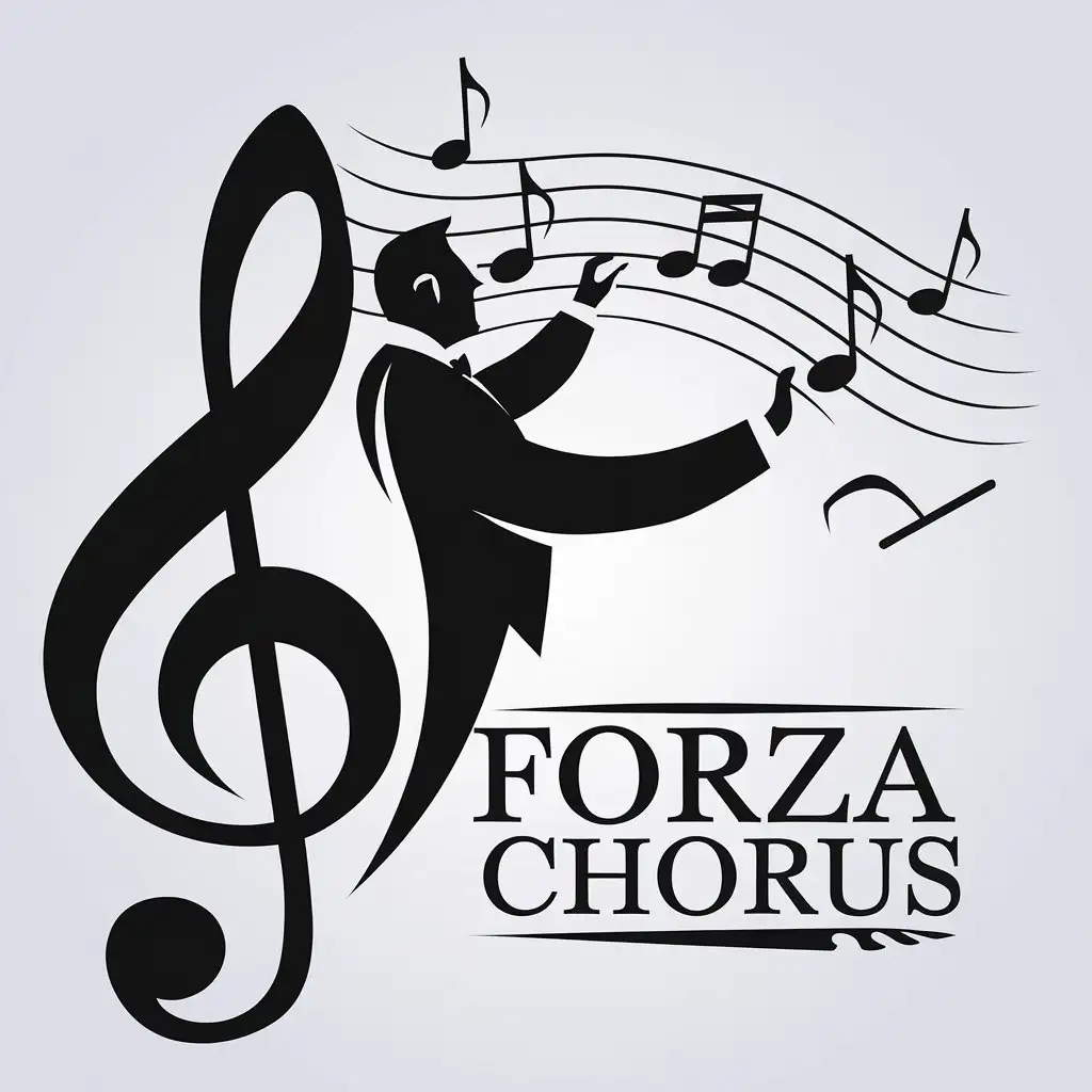 a vector logo design,with the text "FORZA CHORUS", main symbol:choir conductor music notes,complex,be used in music industry,clear background