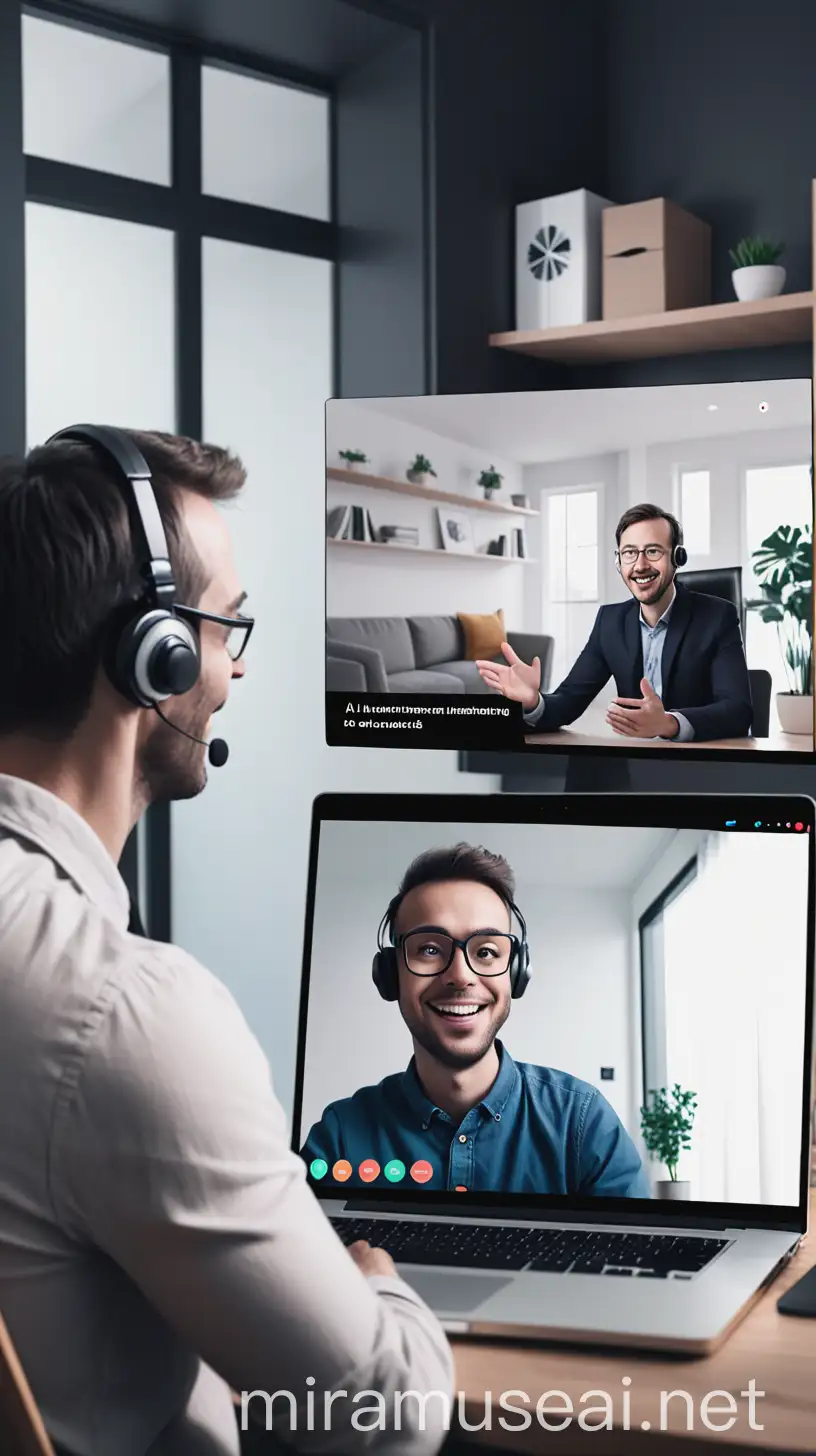 Man Having Online Interview Chatting with AI Assistant