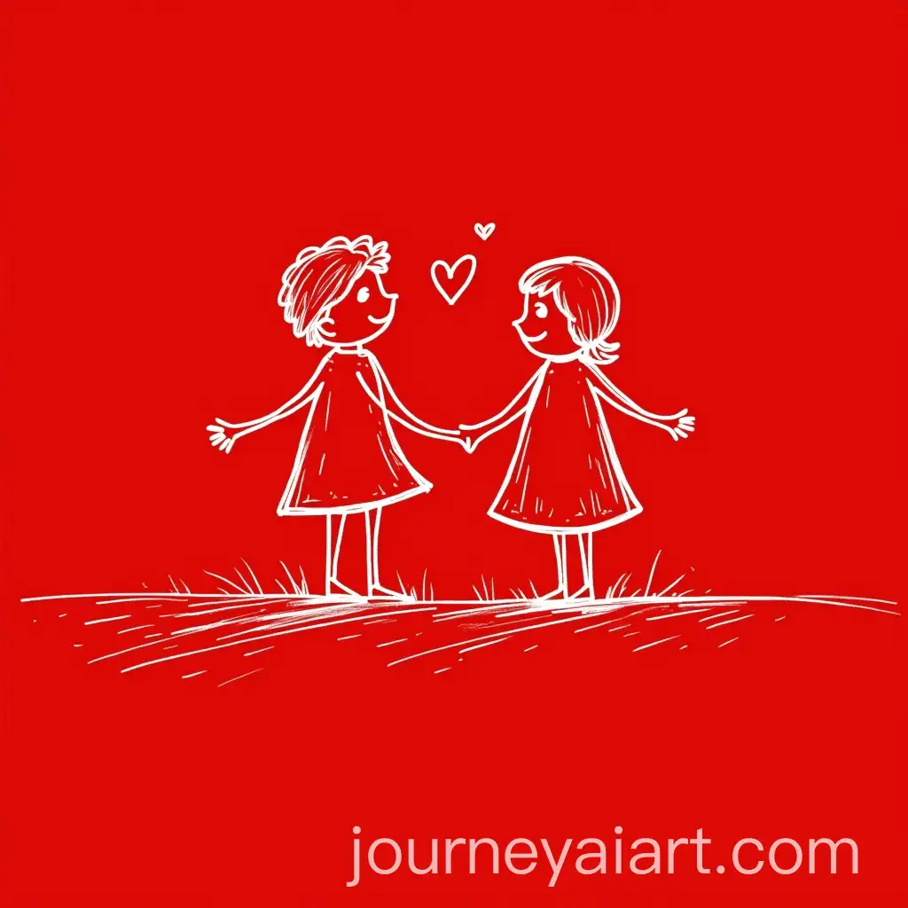 Abstract-Friendship-Representation-White-Line-Sketch-on-Red-Background