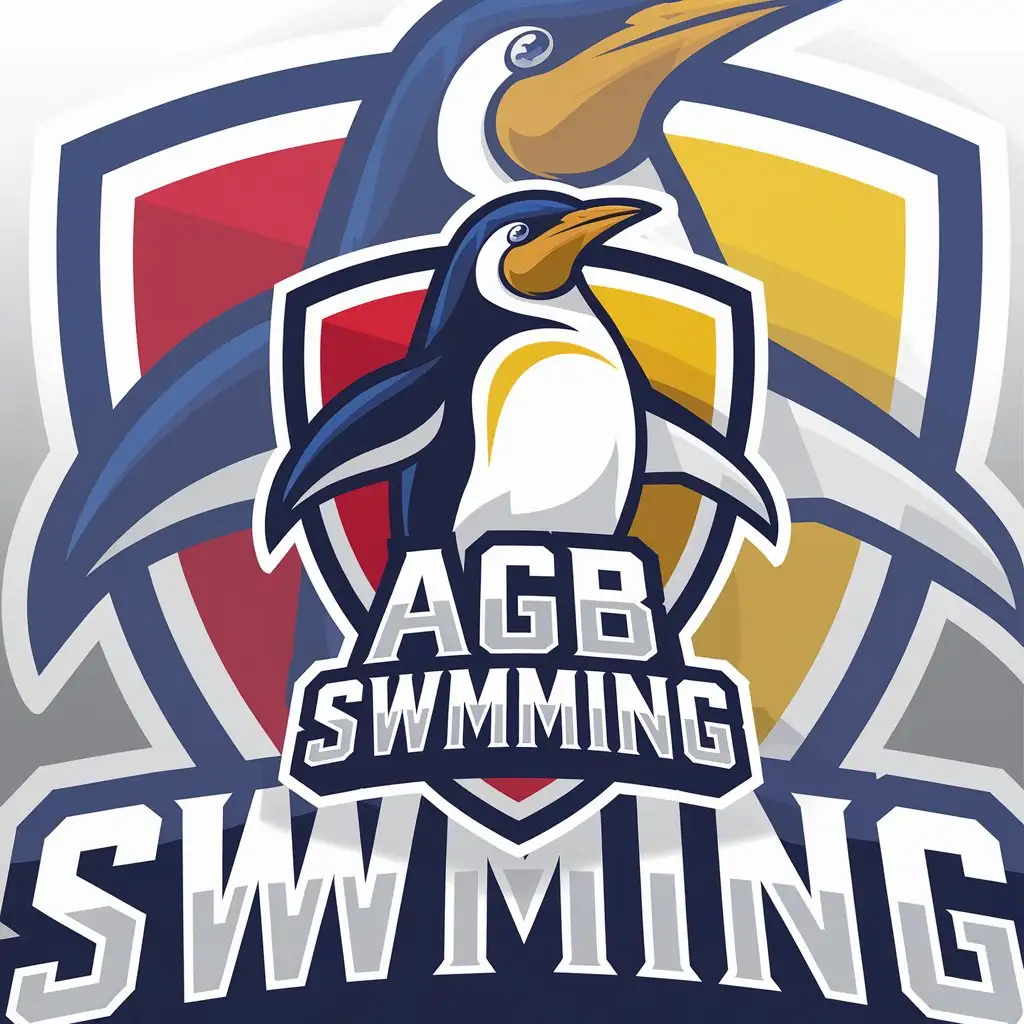 LOGO Design for AGB SWIMMING Penguin Mascot with Romanian Flag Colors Shield Theme