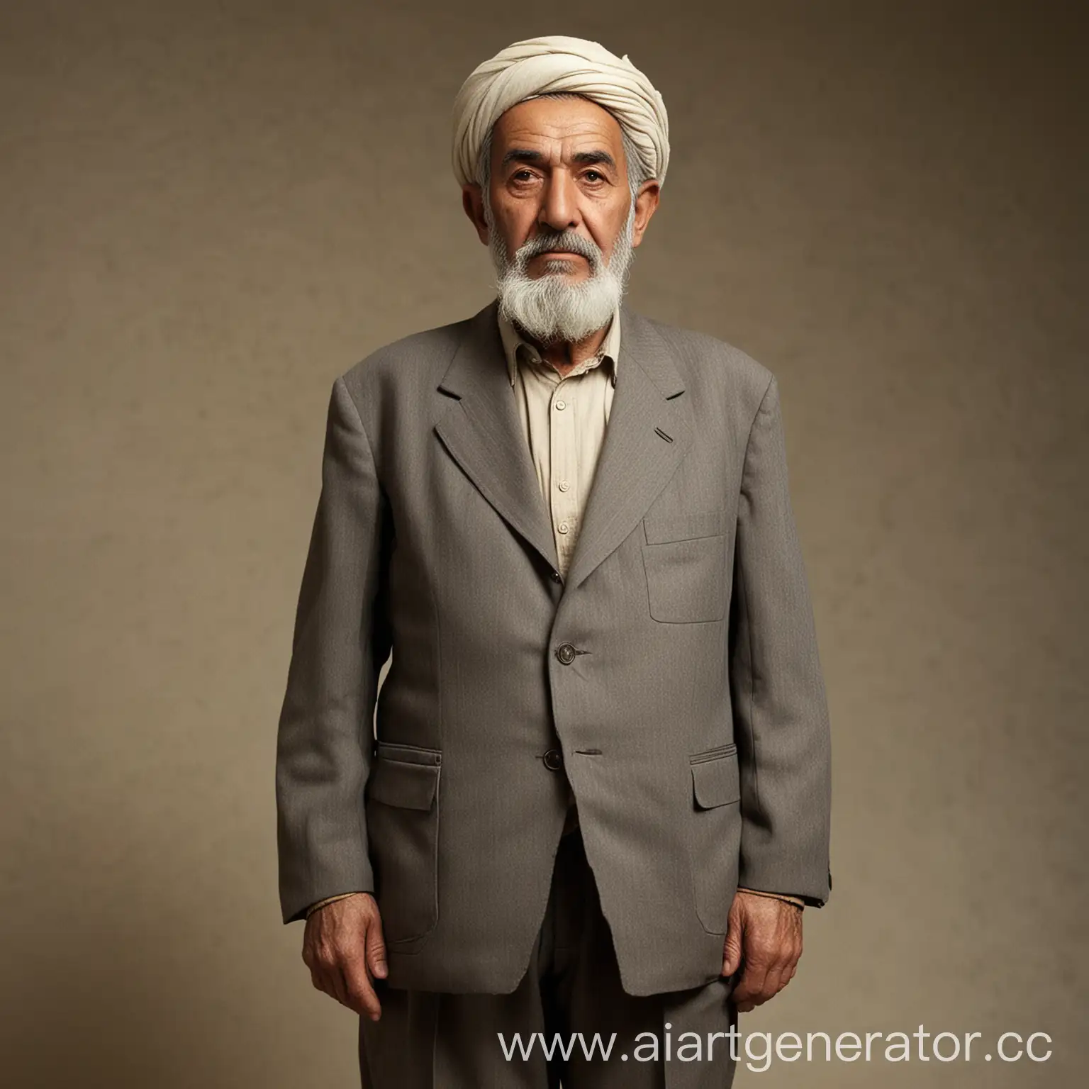 Portrait-of-an-Elderly-Iranian-Man-in-a-Suit-with-Long-Face-and-No-Beard