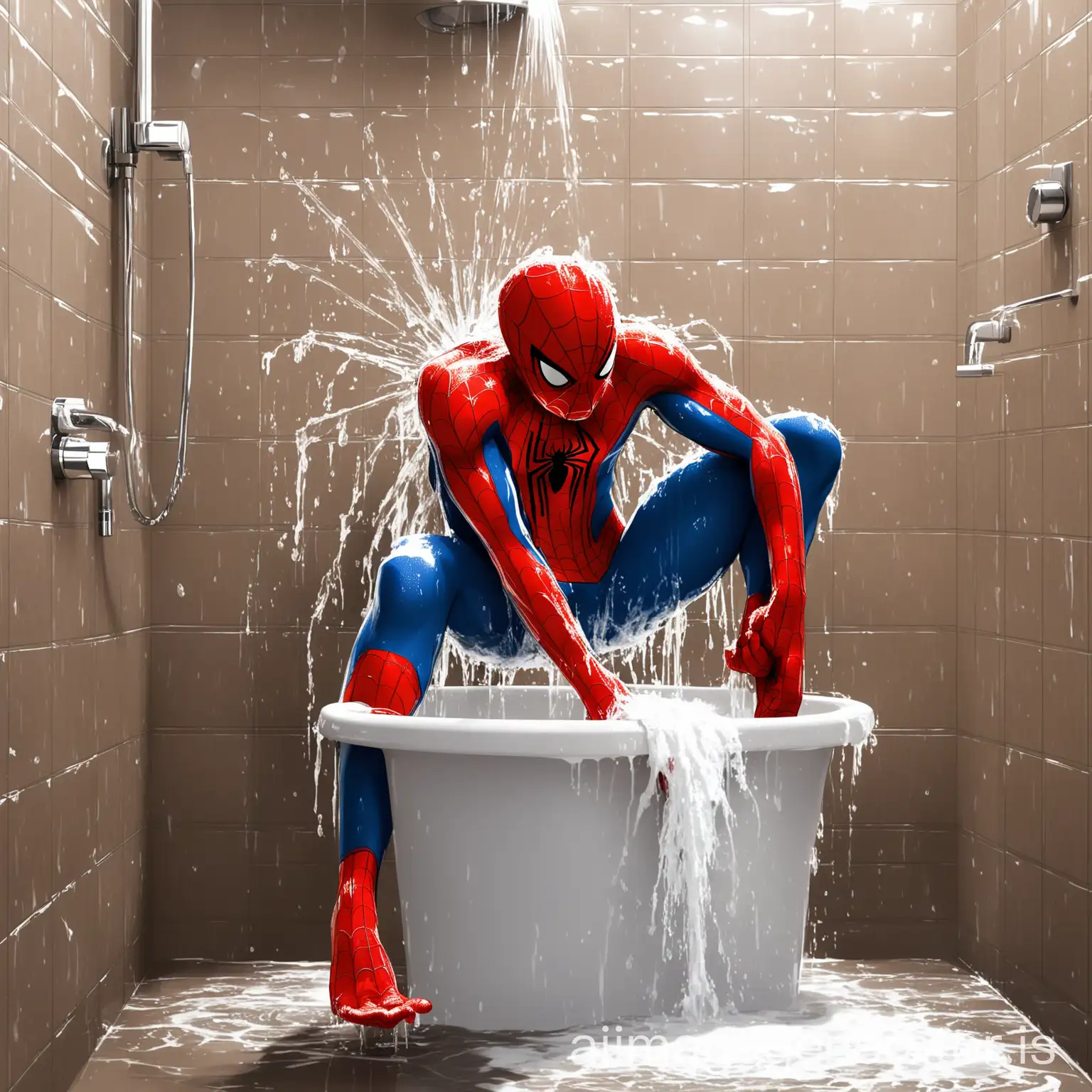 SpiderMan-Washing-Himself-in-a-Bathroom-Setting