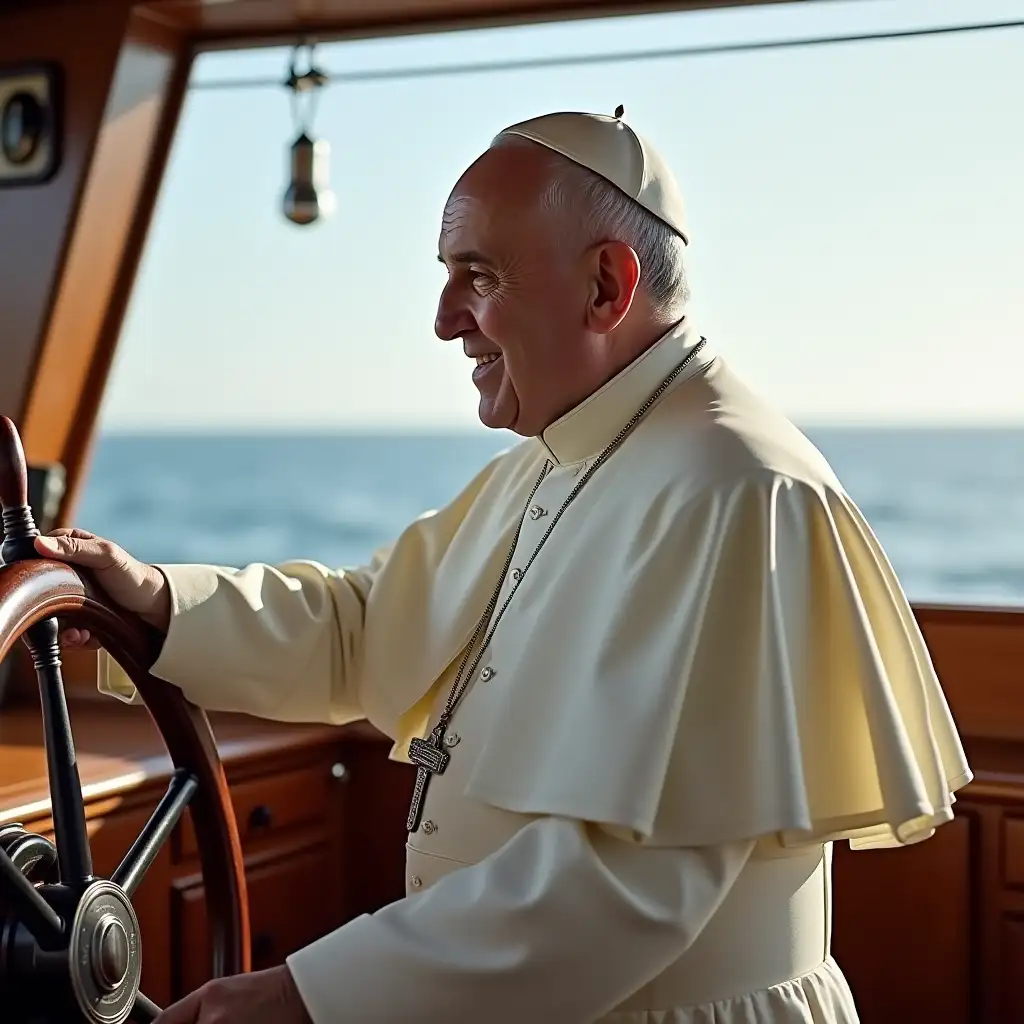 The-Pope-Steering-a-Sailing-Yacht-on-Tranquil-Waters