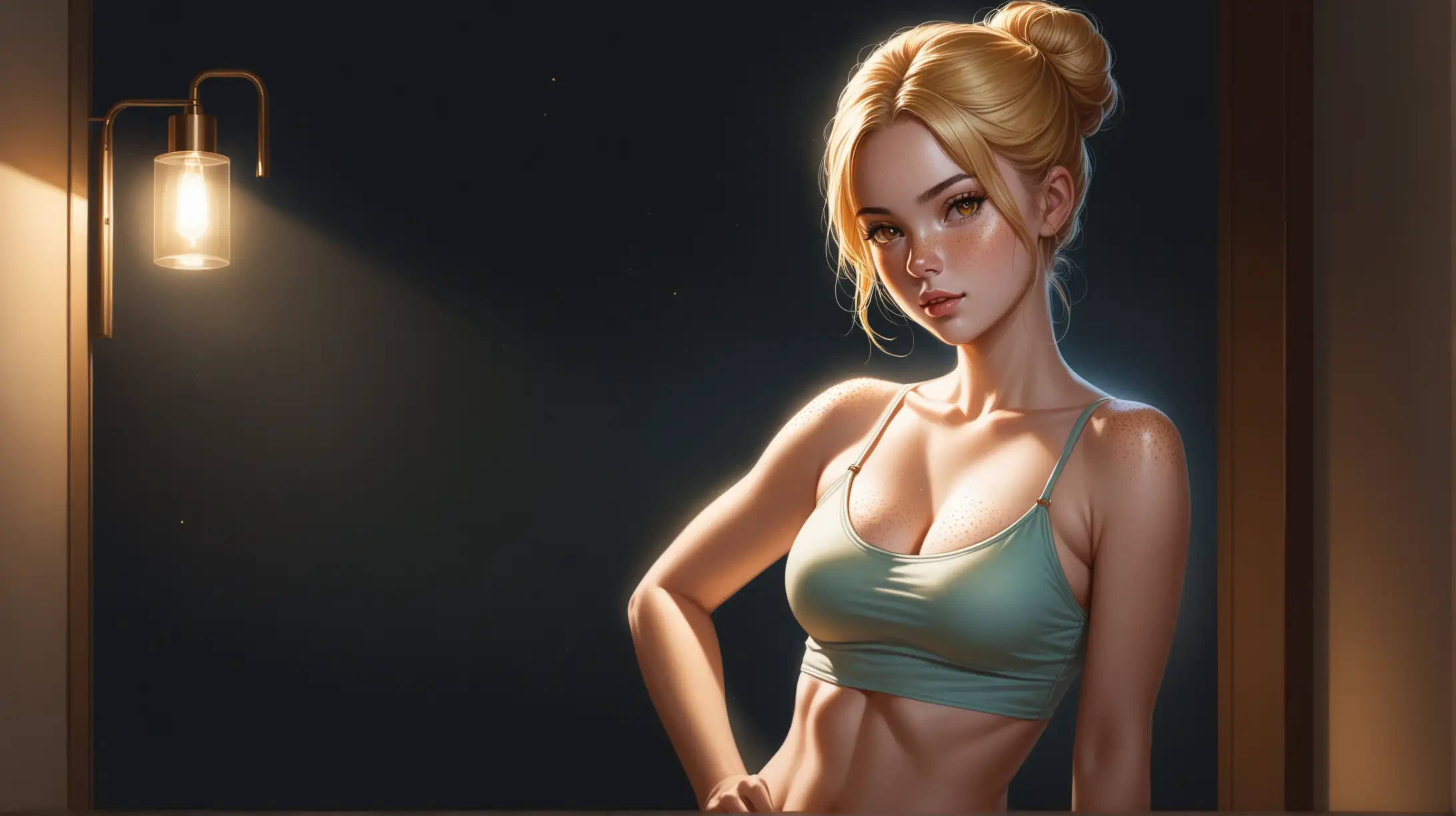 Seductive Blonde Woman in Summer Night Lighting