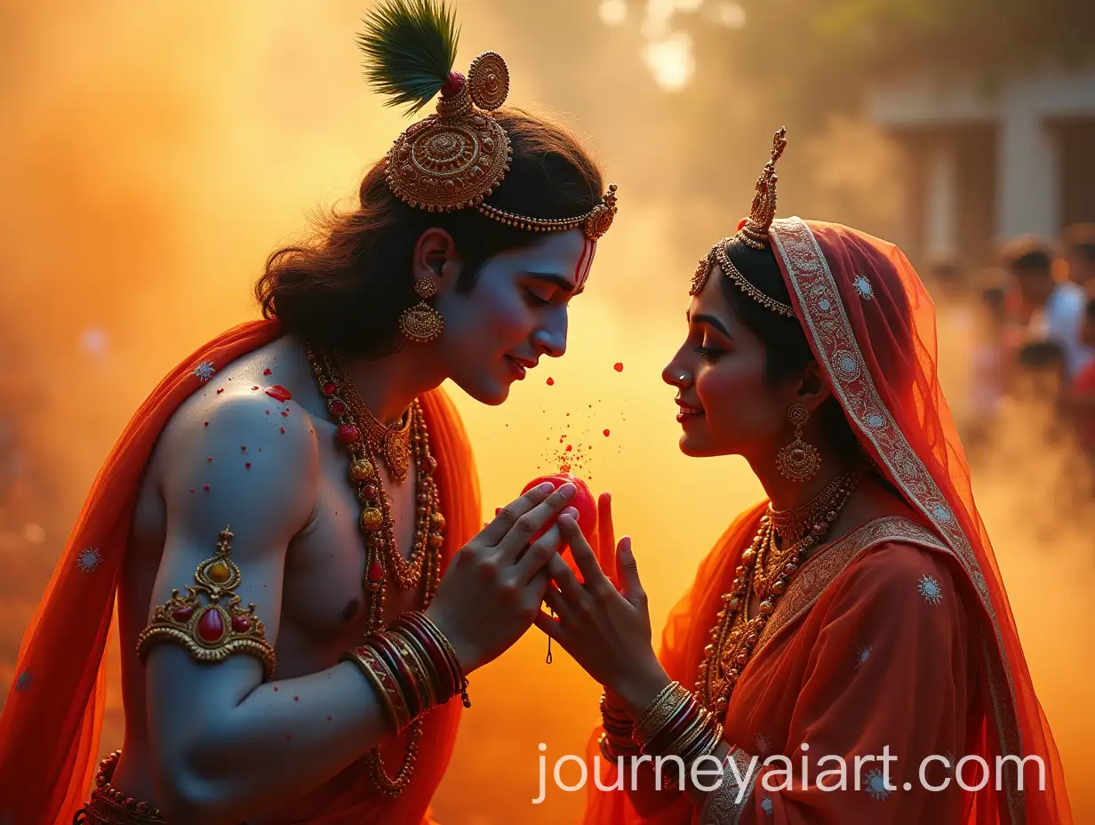 Hindu-God-Shree-Krishna-and-Radha-Celebrating-Holi-Together