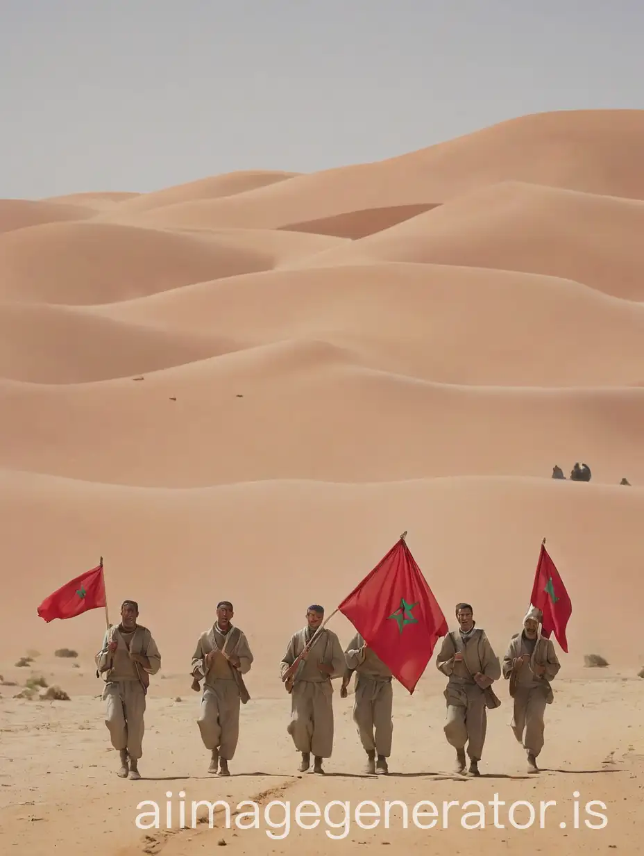 Men-Carrying-Moroccan-Flag-in-Desert-Landscape