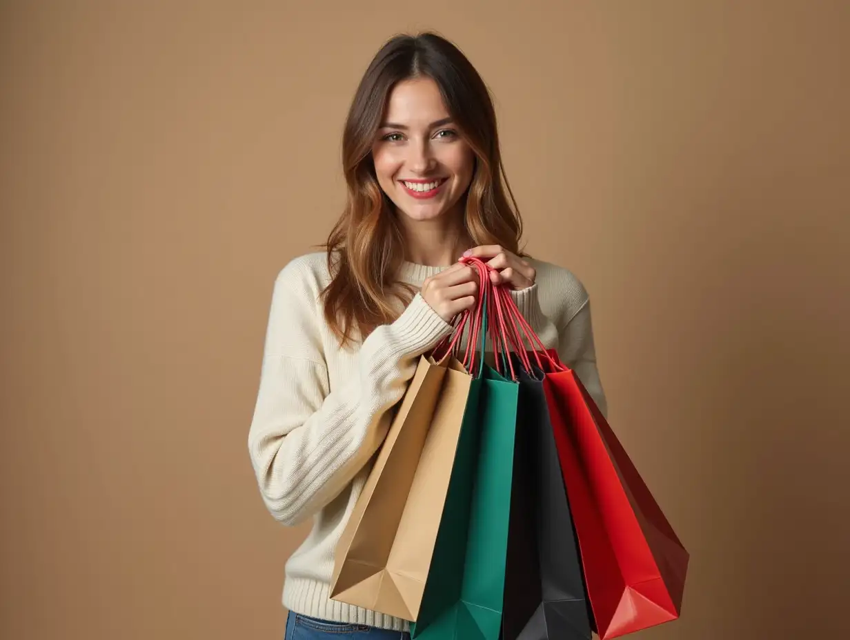 Woman with shopping bags for christmas as a studio photography