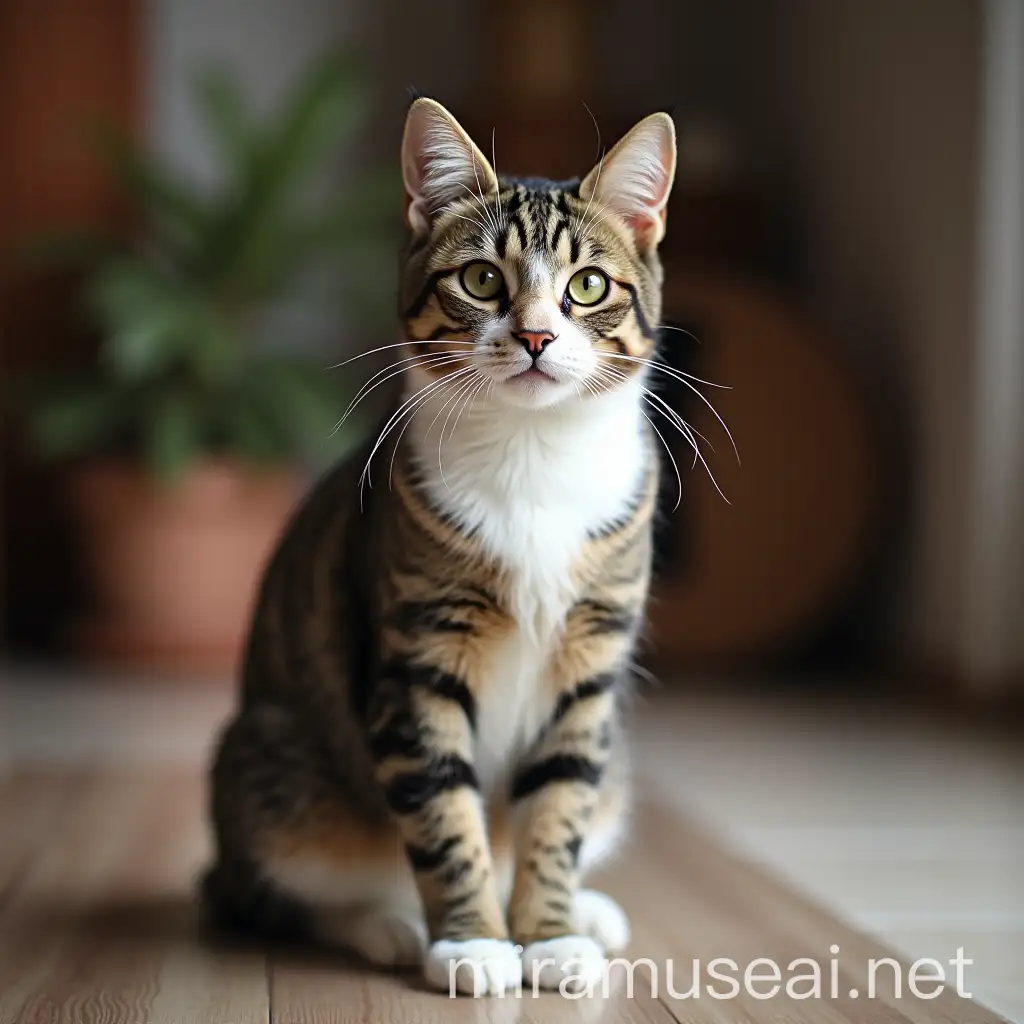 House Cat Sitting and Gazing at the Camera