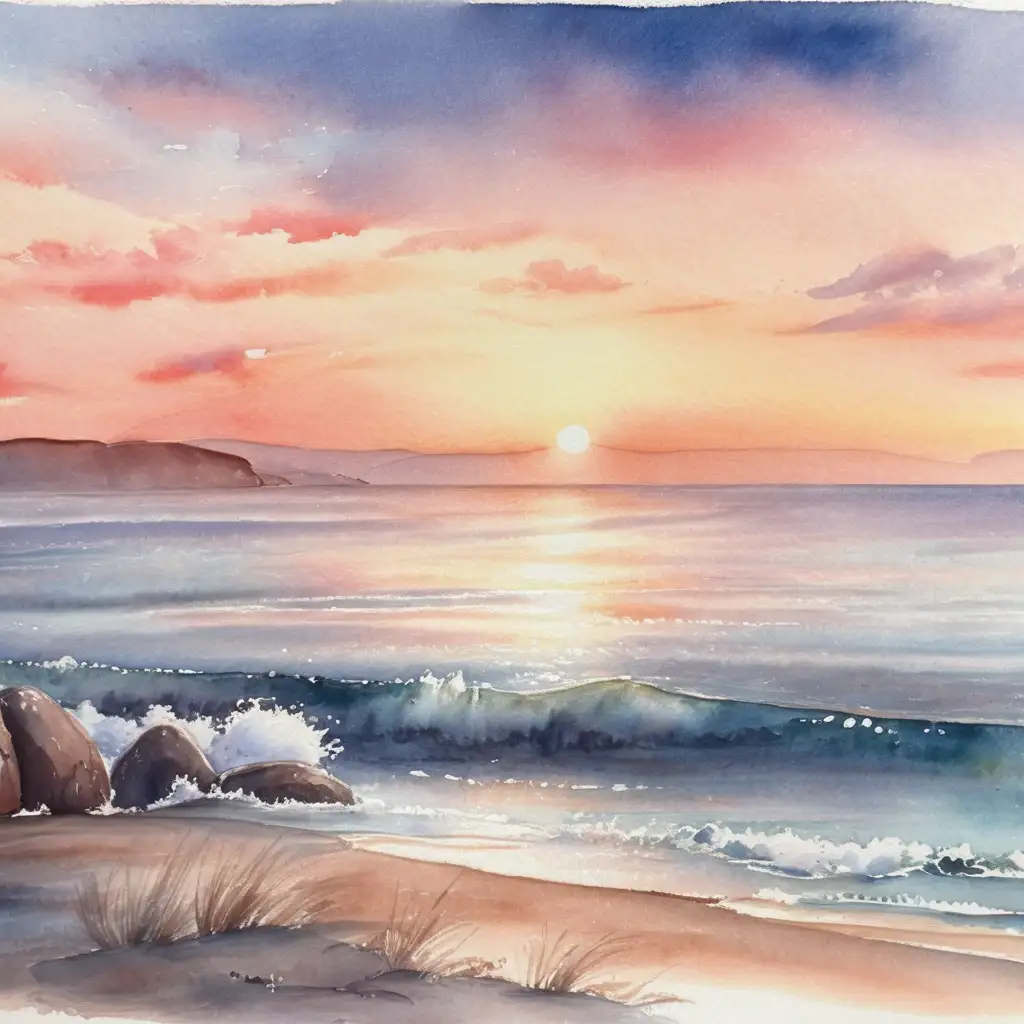 Watercolor Dawn Over the Sea Painting