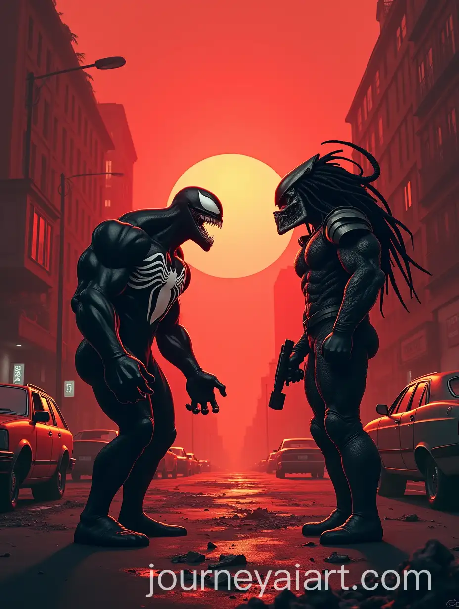 Venom-vs-Predator-in-a-Ruined-City-at-Sunset