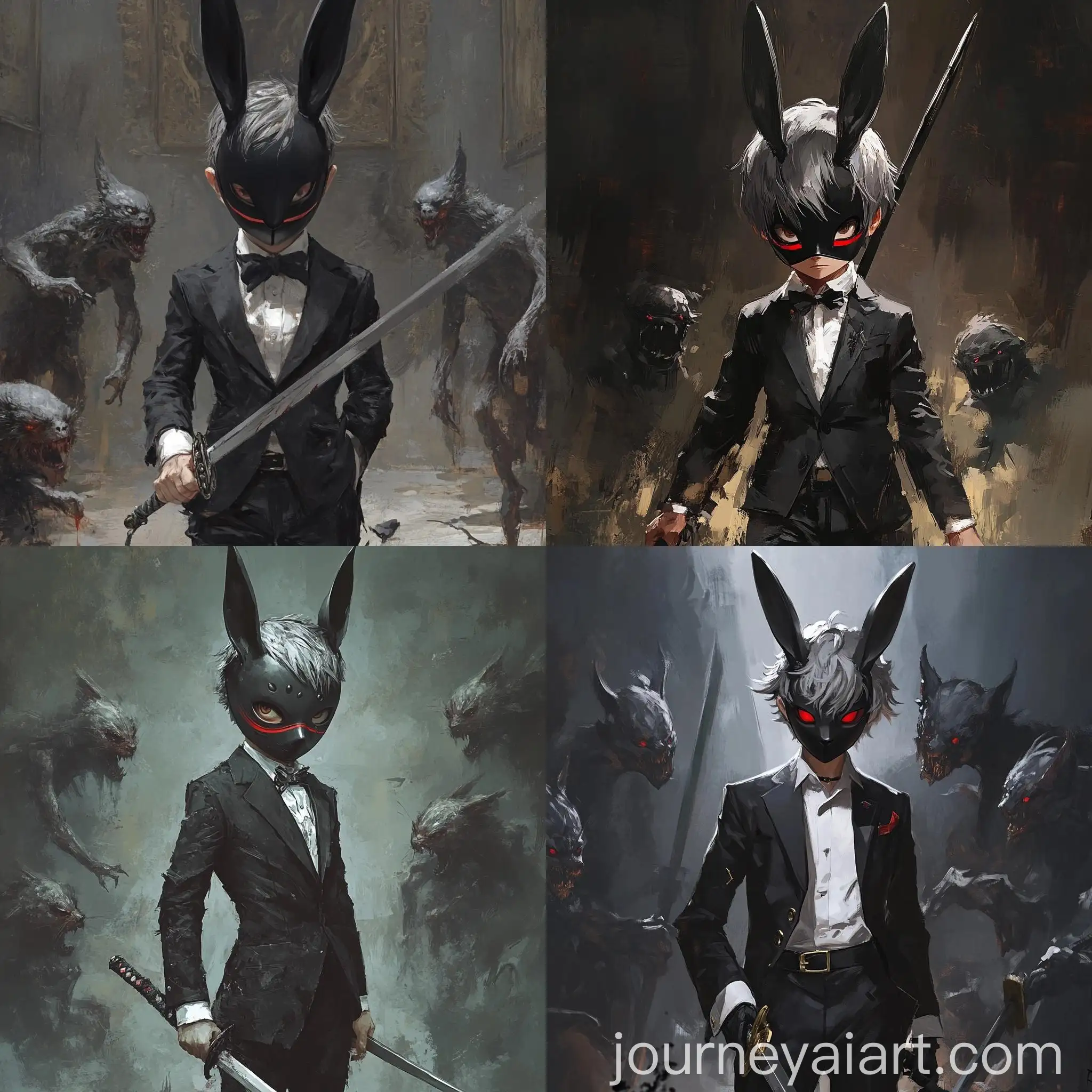 Boy-in-Black-Rabbit-Mask-Faces-Monsters-with-Sword