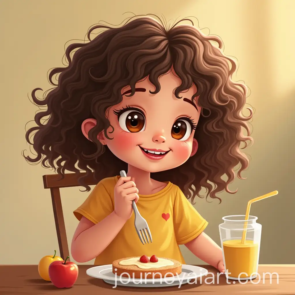 Curly-BrownHaired-Girl-Enjoying-Breakfast