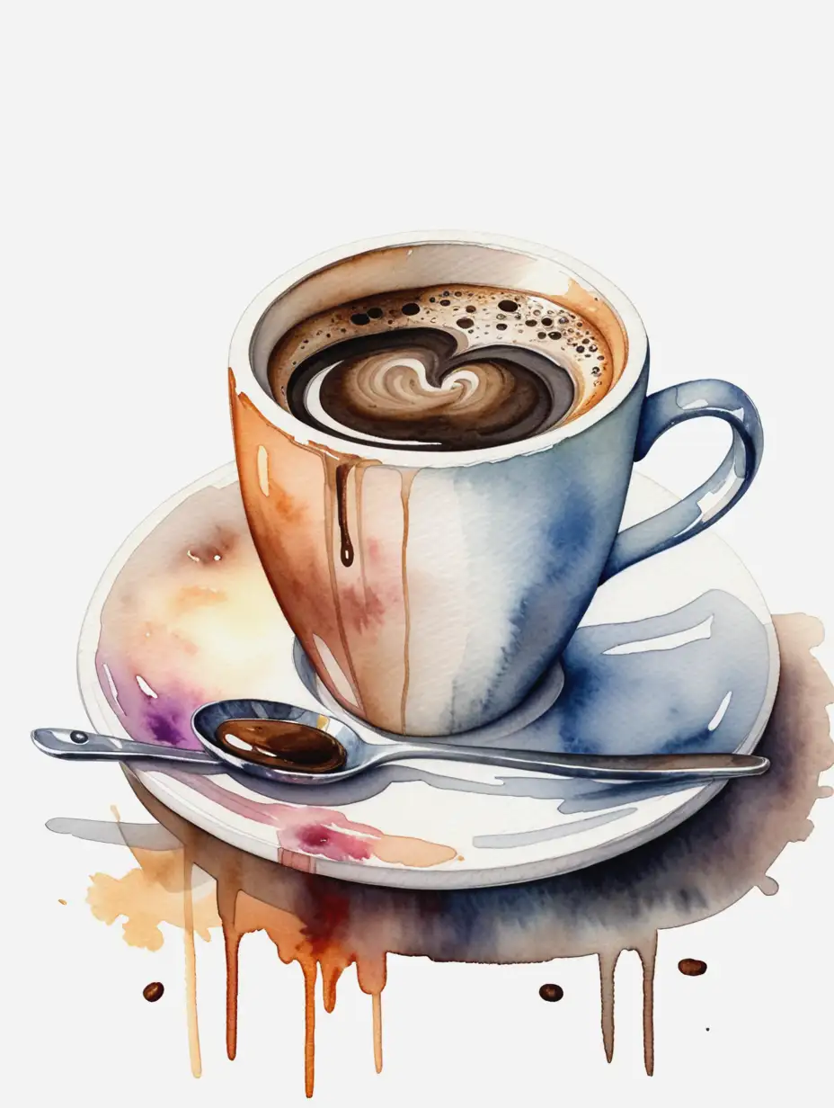 A-Little-Cup-of-Coffee-on-a-Table-with-Watercolor-Painting