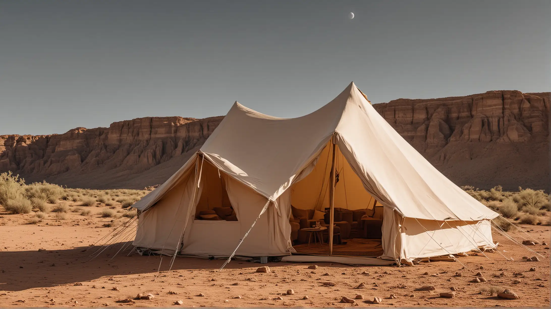 Desert Camping Scene with Canvas Tent