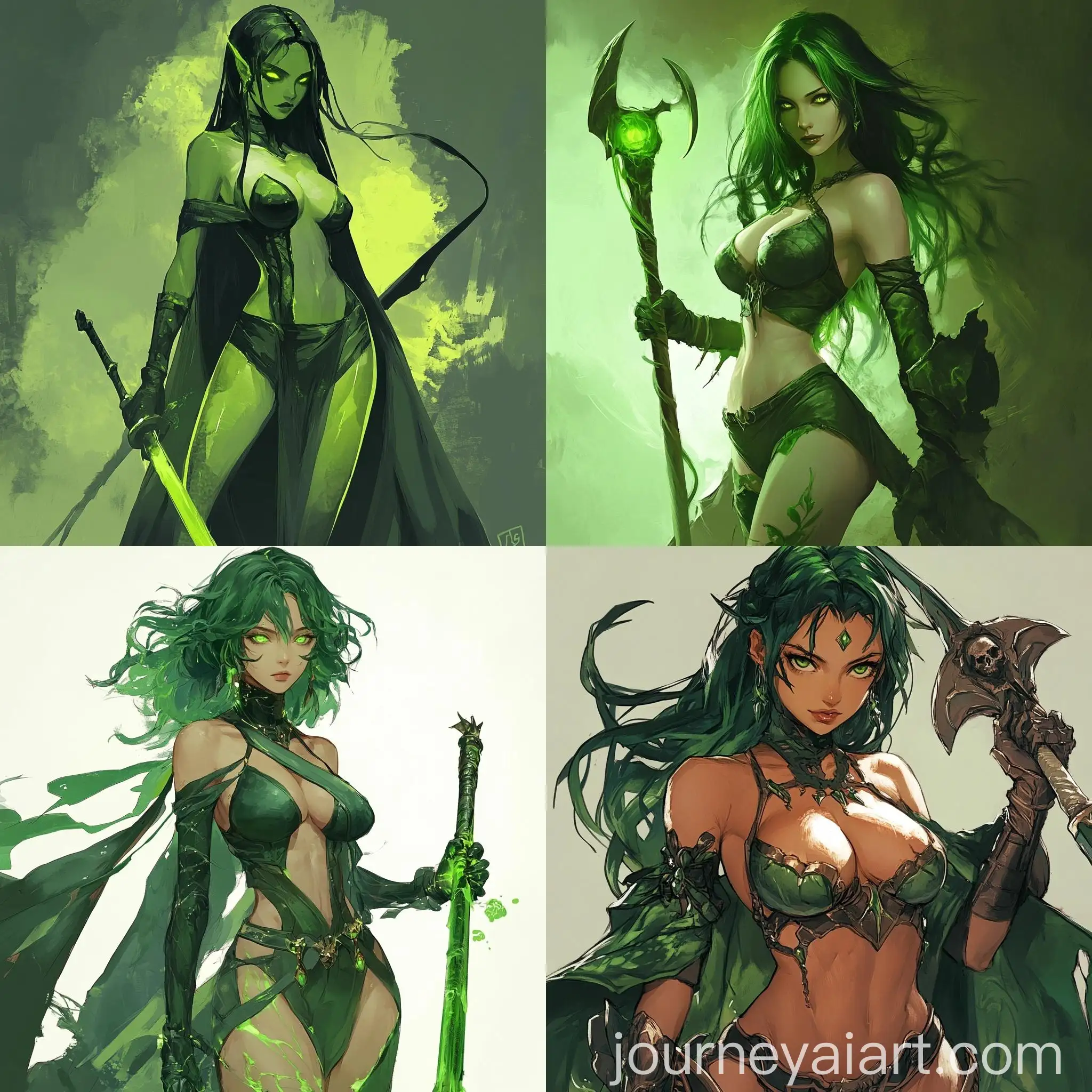 Seductive-Green-Snakelike-Woman-with-Acidic-Powers-and-Halberd