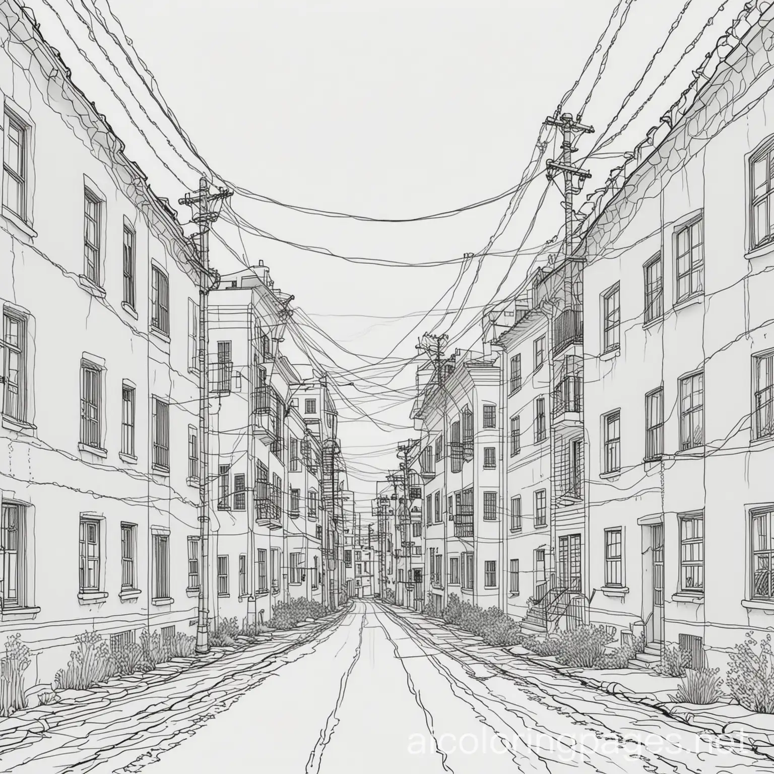 Cityscape-Coloring-Page-with-Buildings-and-Electric-Wires