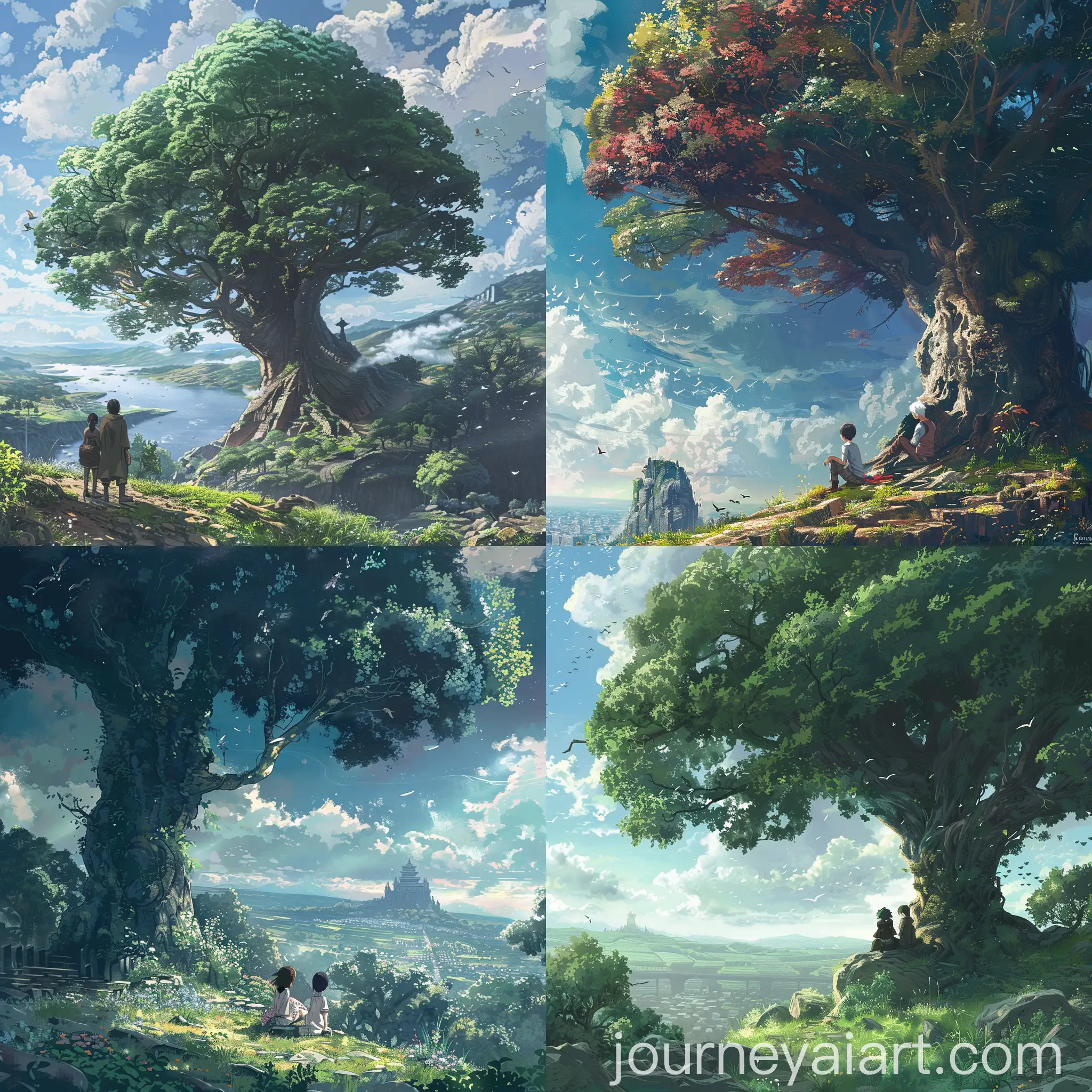 Anime-Characters-Resting-under-Massive-Tree-with-Celestial-Library-Setting