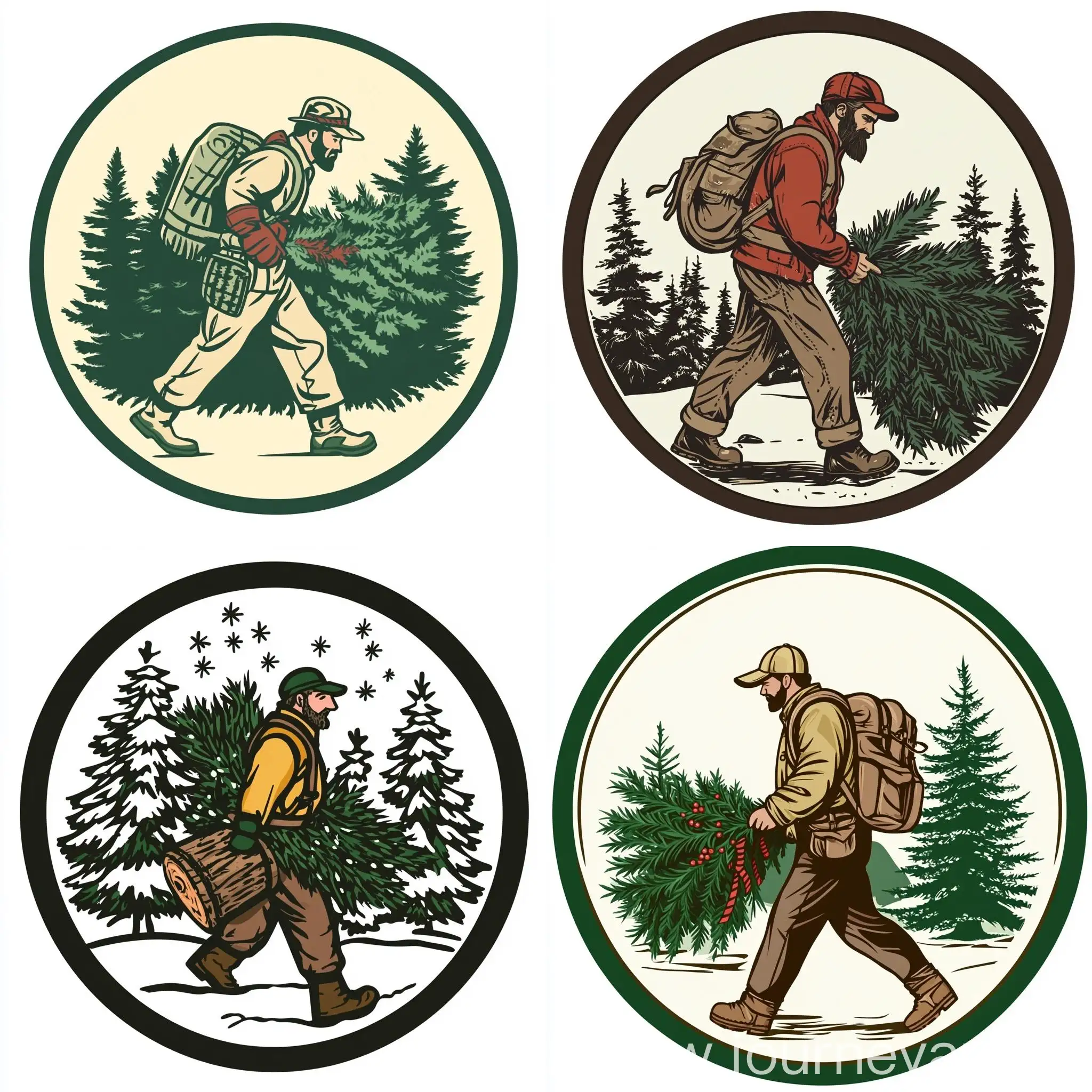 Circular-Logo-Design-Lumberjack-Carrying-Christmas-Tree