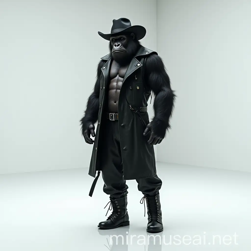 Gorilla Fashion Model in Cyberpunk Style White Room